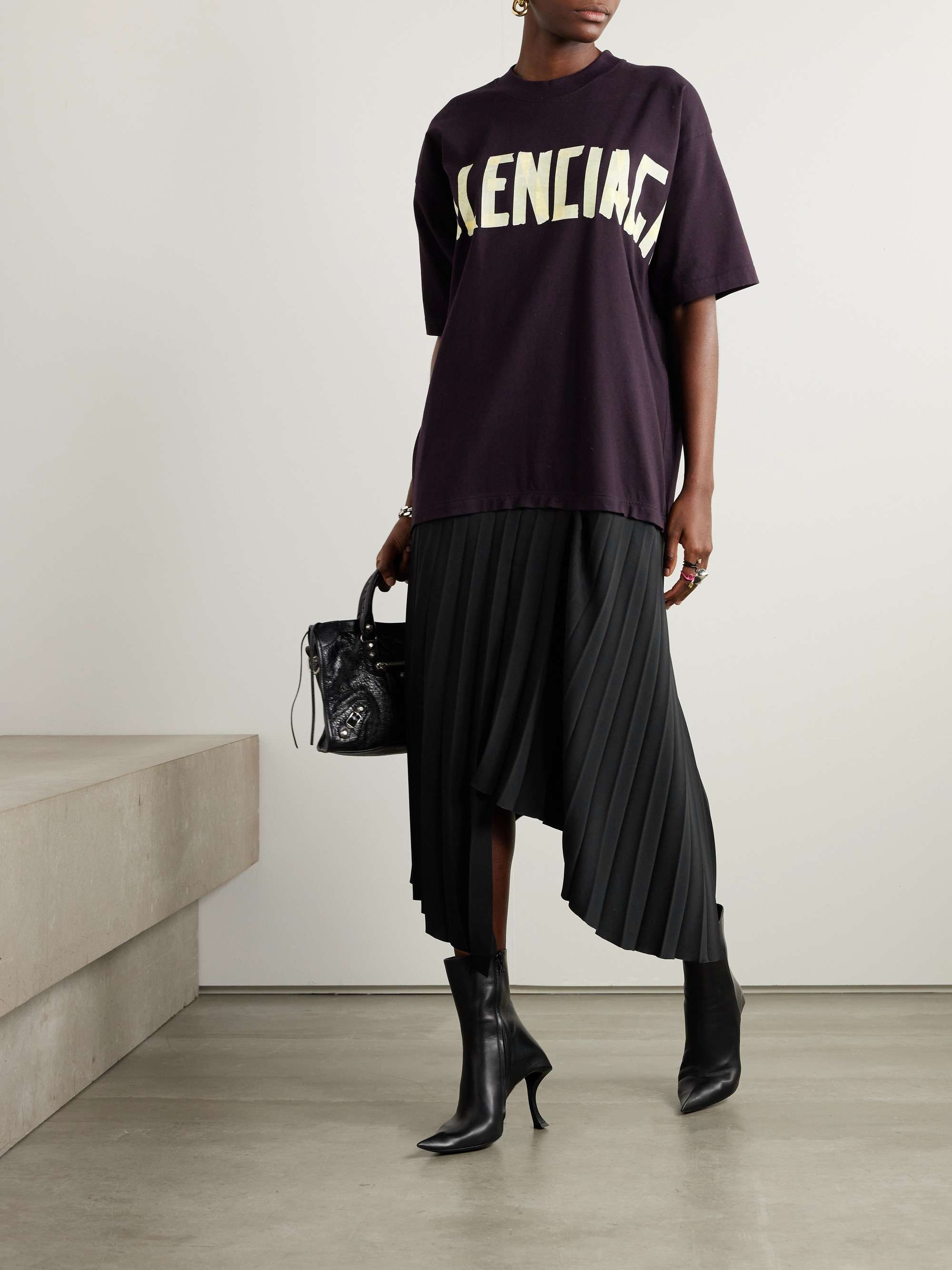 Pleated printed cotton-jersey and crepe midi dress view