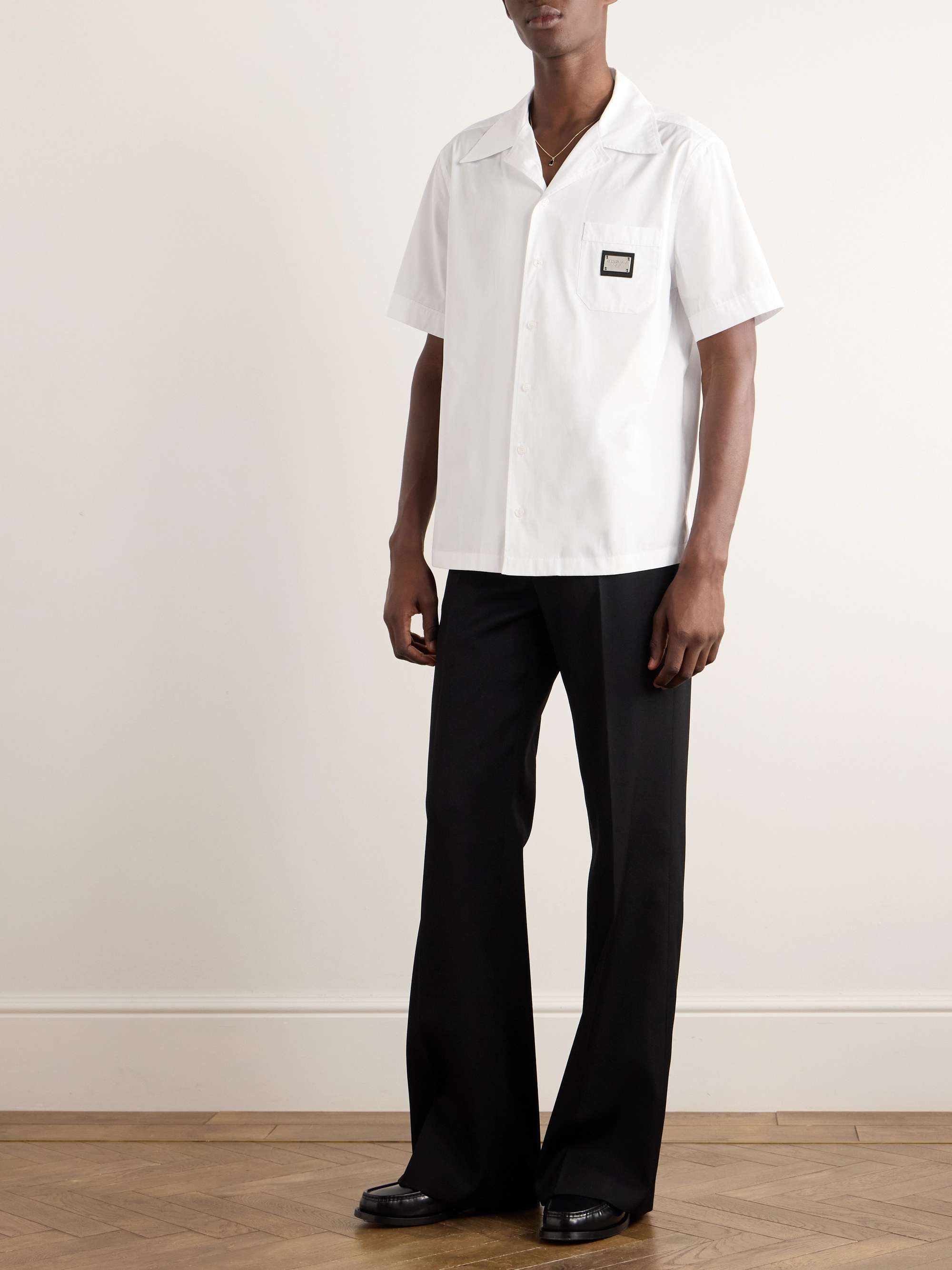 Oversized Camp-Collar Logo-Appliquéd Cotton-Poplin Shirt view