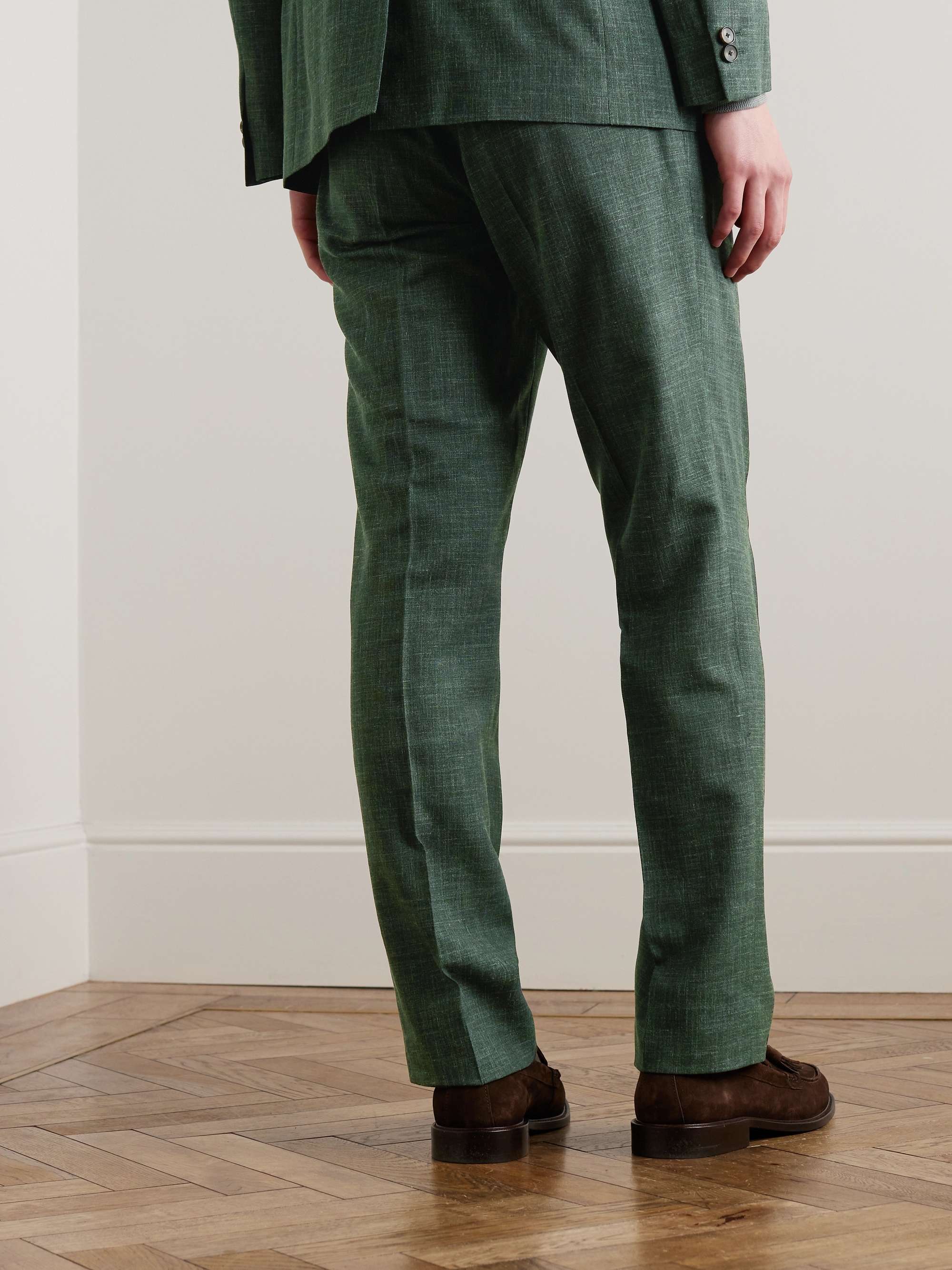 Mike Straight-Leg Pleated Wool, Silk and Linen-Blend Suit Trousers view