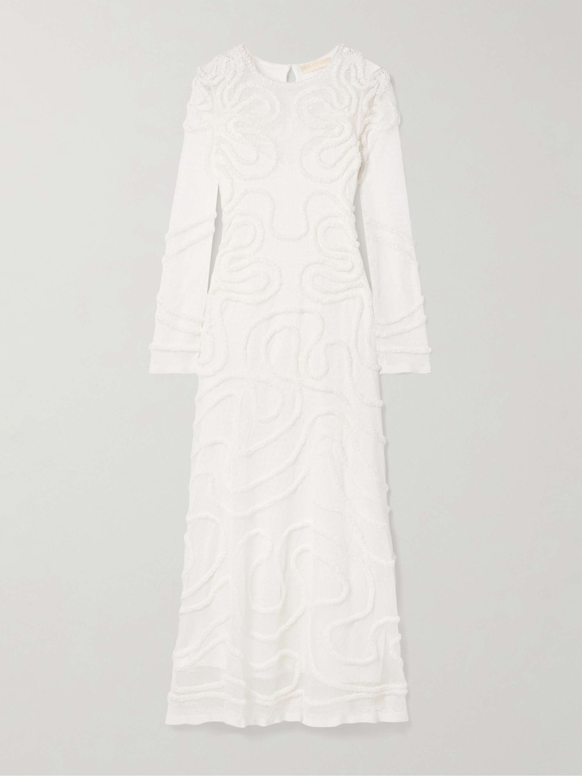 Valentina appliquéd pointelle-knit midi dress hero visual