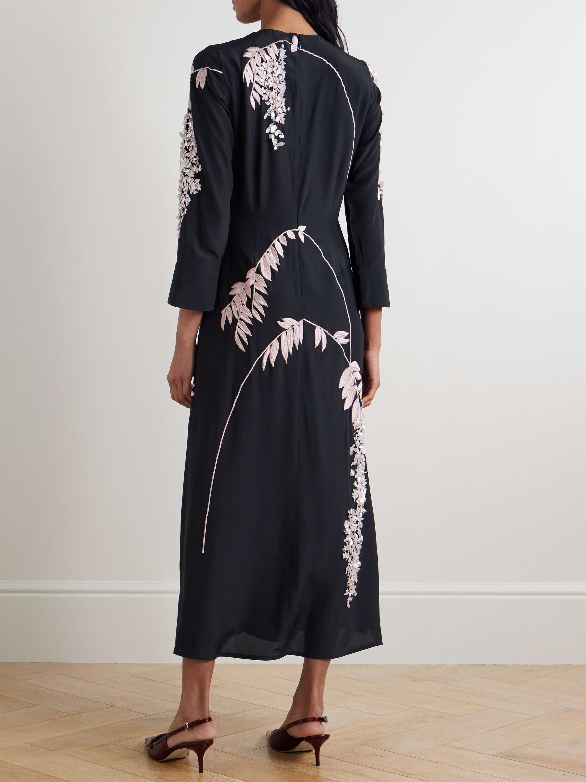 Harry embellished silk crepe de chine midi dress view