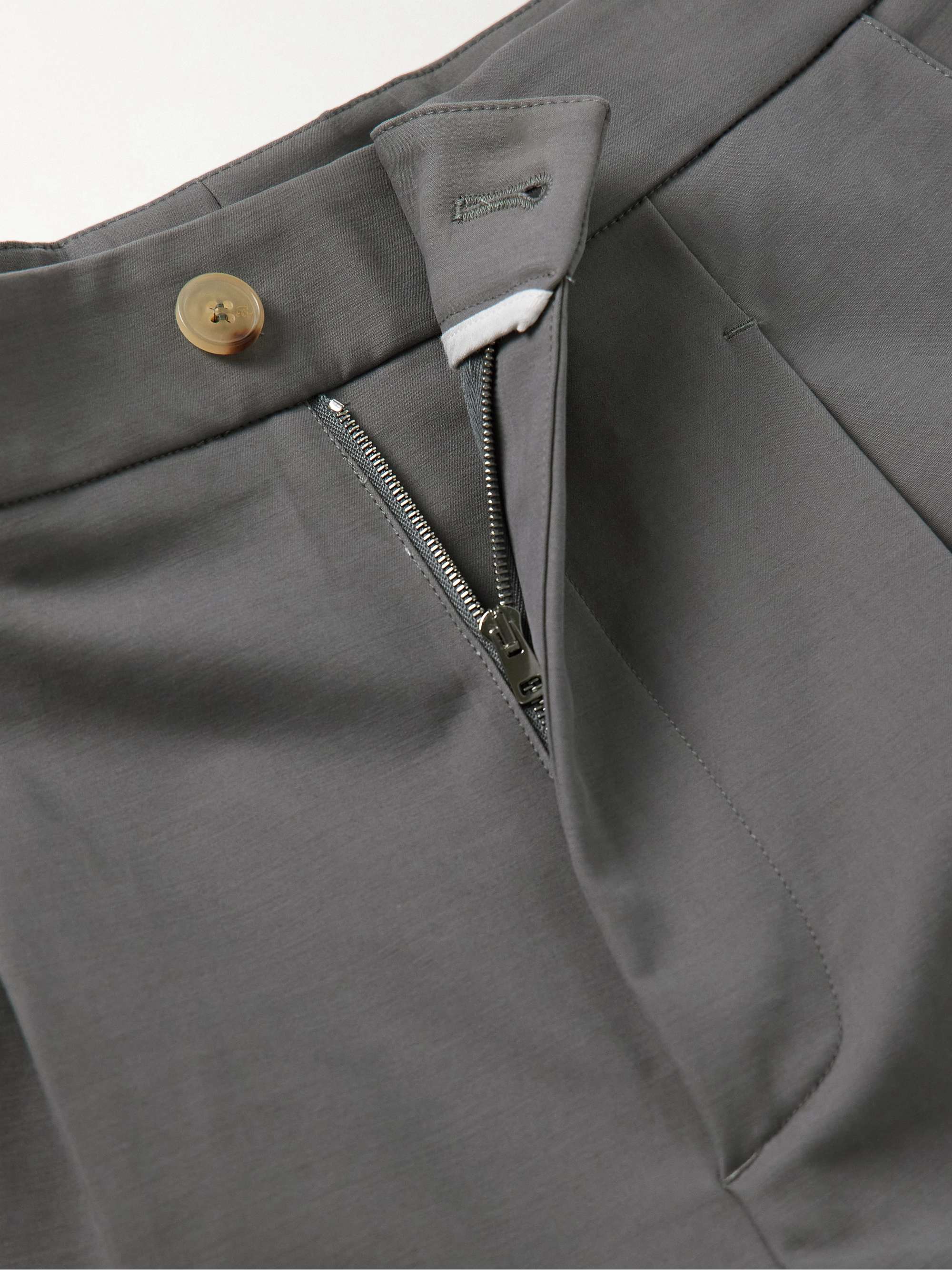 Straight-Leg Pleated Cotton-Blend Trousers view