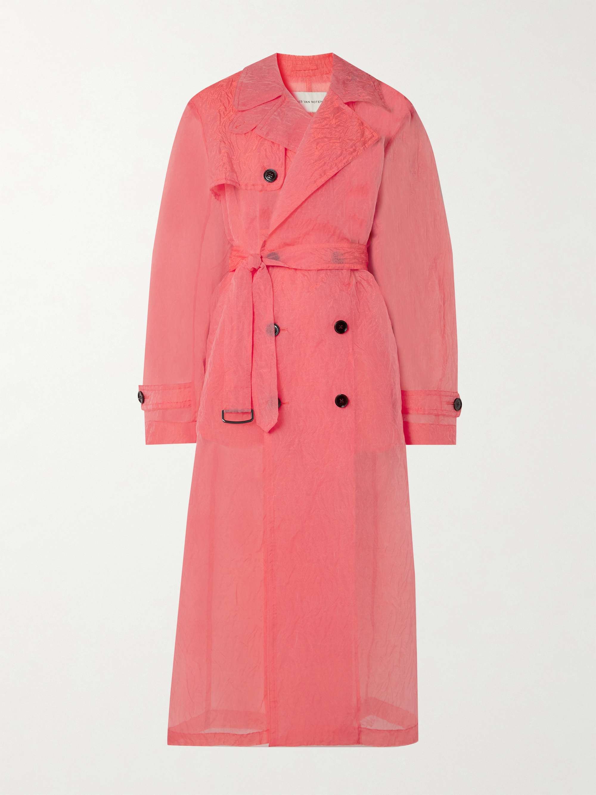 Belted double-breasted crinkled-organza trench coat hero visual