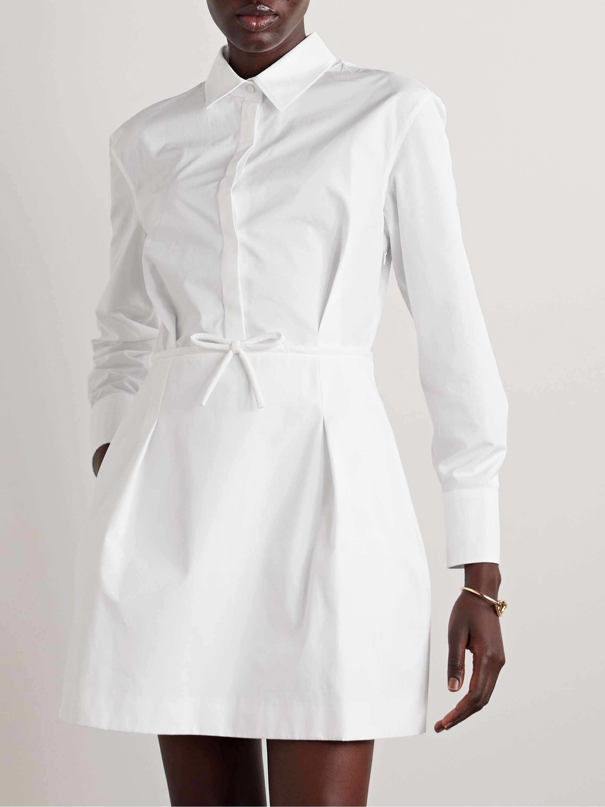 Bow-detailed pleated cotton-poplin mini shirt dress view