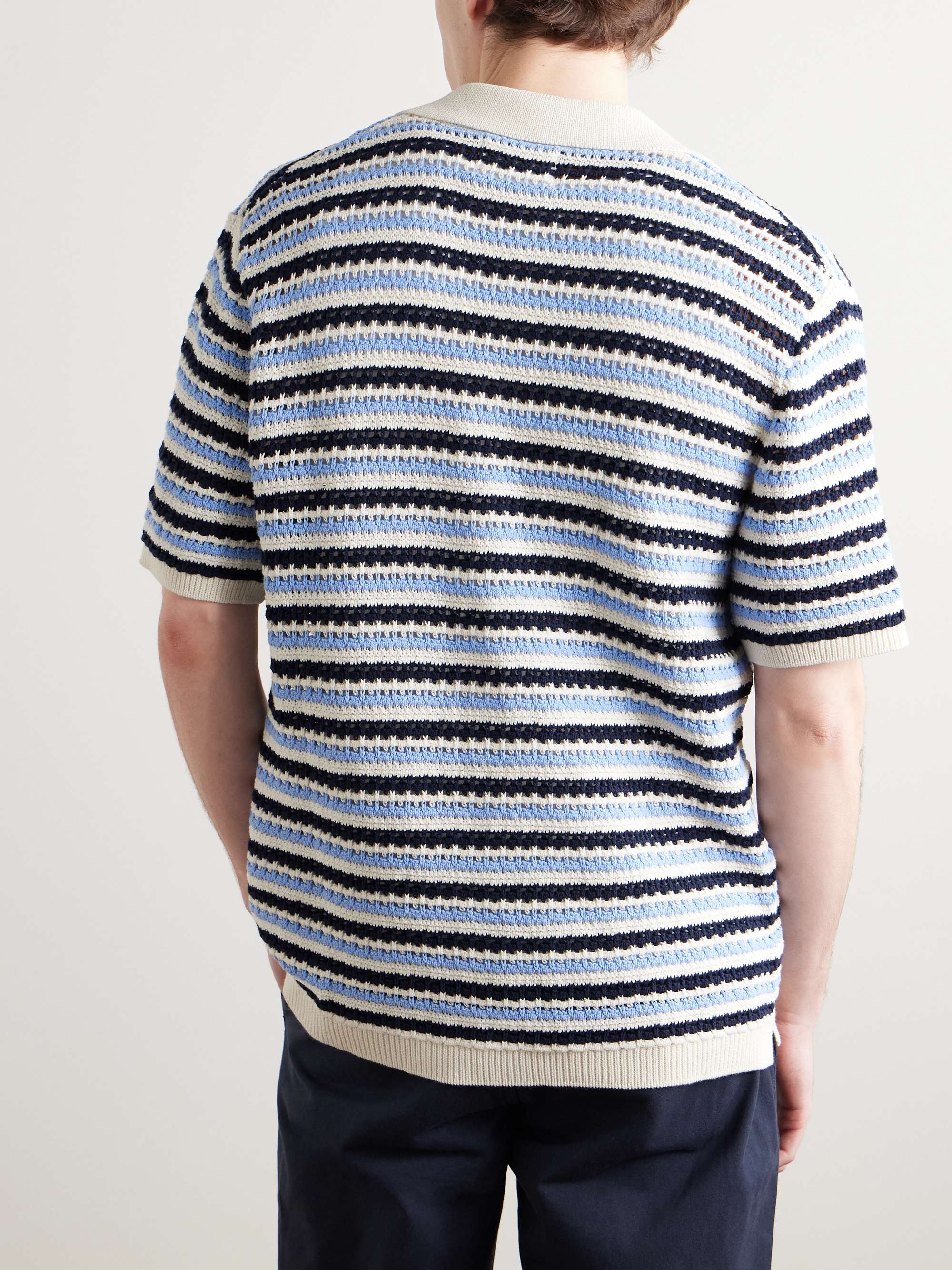 Henry 6636 Camp-Collar Striped Open-Knit Organic Cotton Shirt view