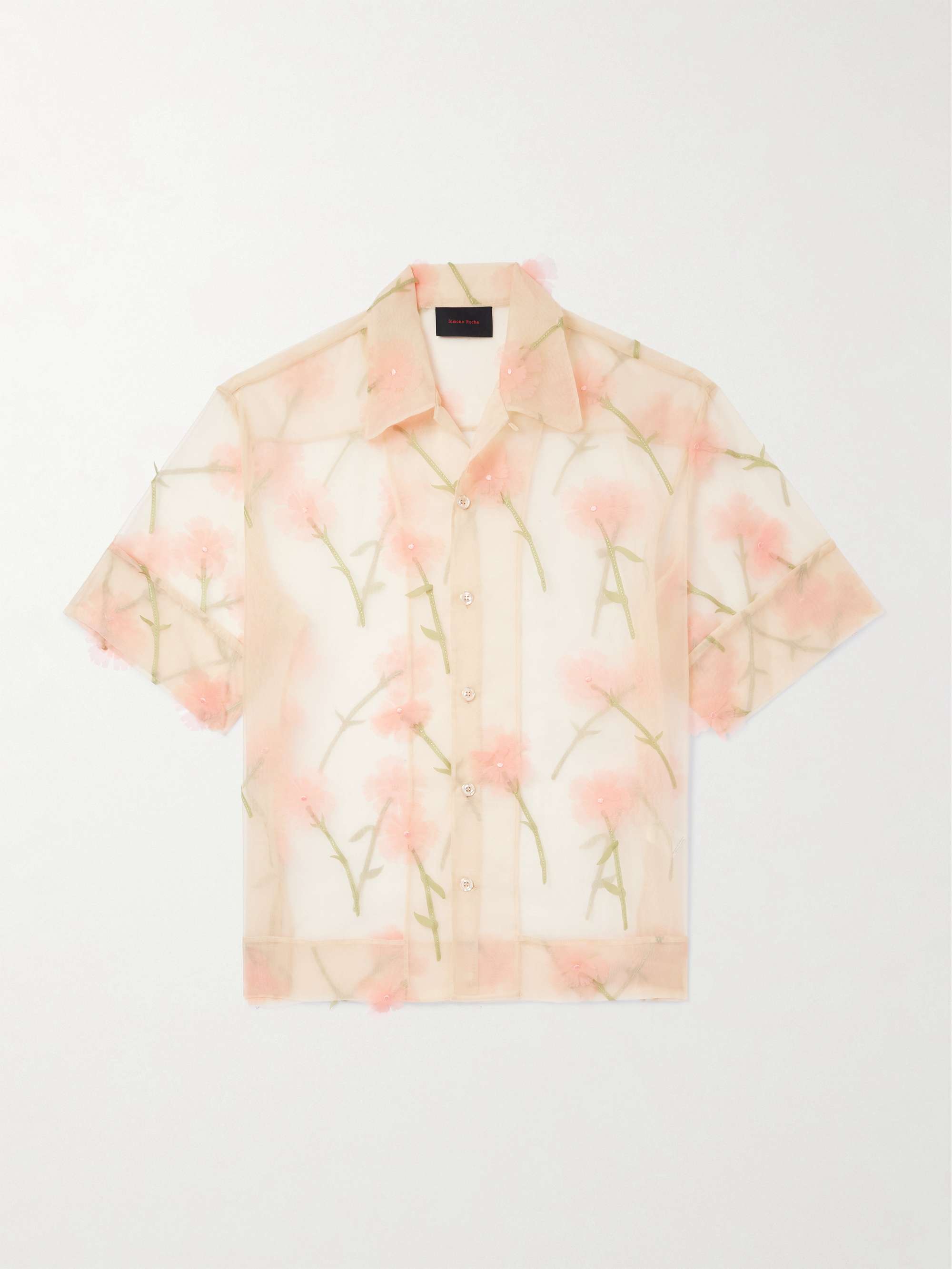 Carnation Convertible-Collar Appliquéd Embroidered Organza Shirt hero visual