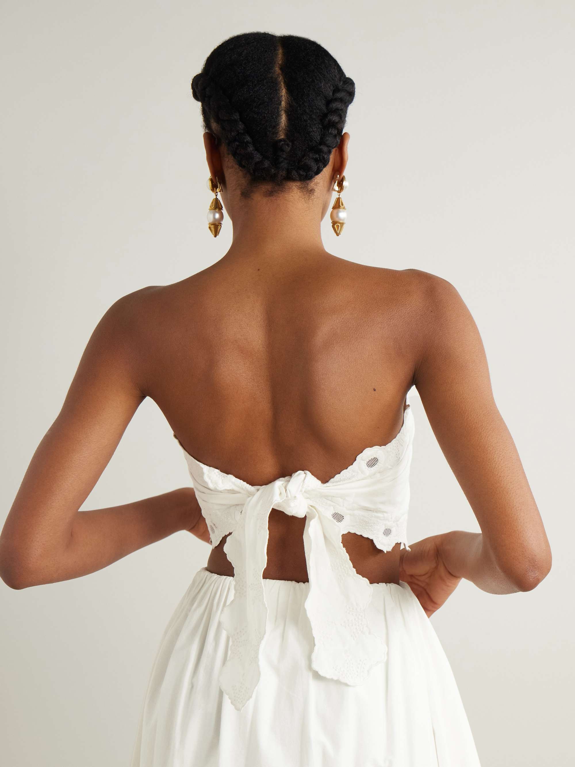 Antoinette strapless scalloped embroidered cotton-voile top view
