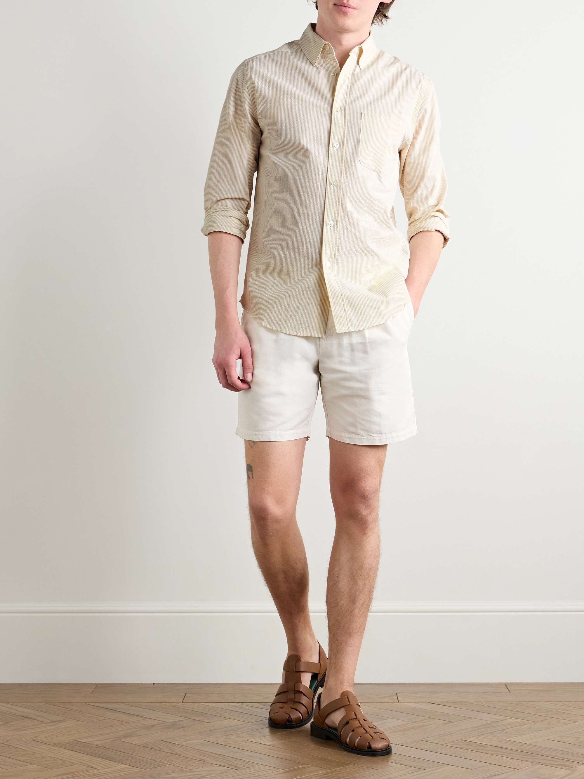 Atlantico Slim-Fit Button-Down Collar Cotton-Seersucker Shirt view
