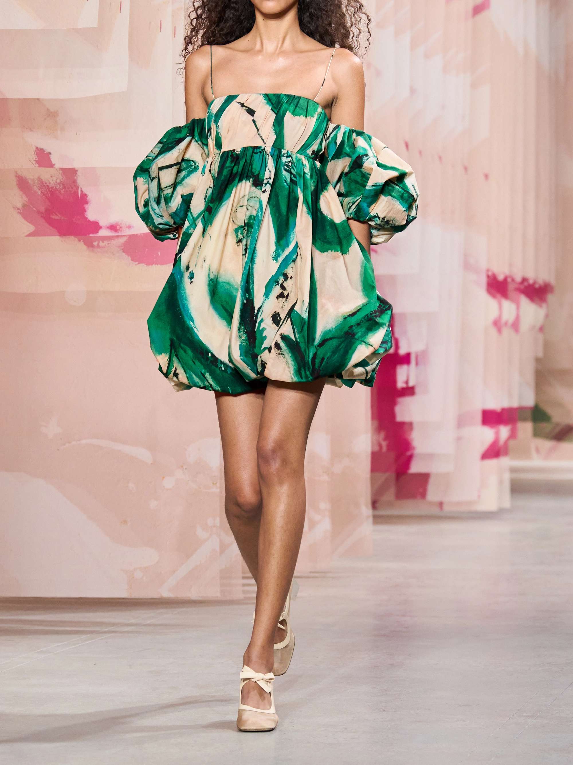+ Lee Krasner Hartigan cold-shoulder pleated printed cotton-poplin mini dress view