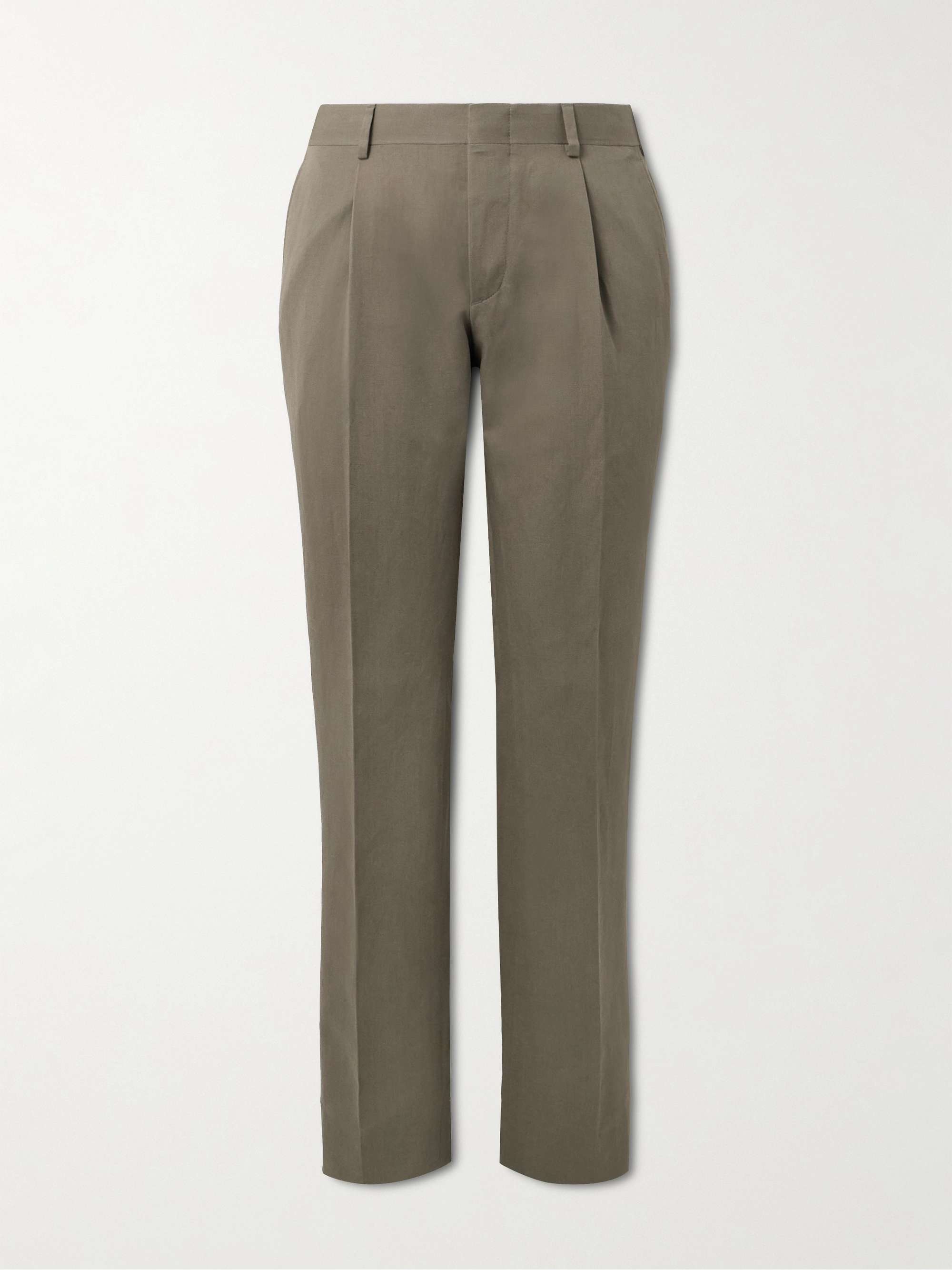 Pienza Tapered Pleated Linen and Cotton-Blend Trousers hero visual