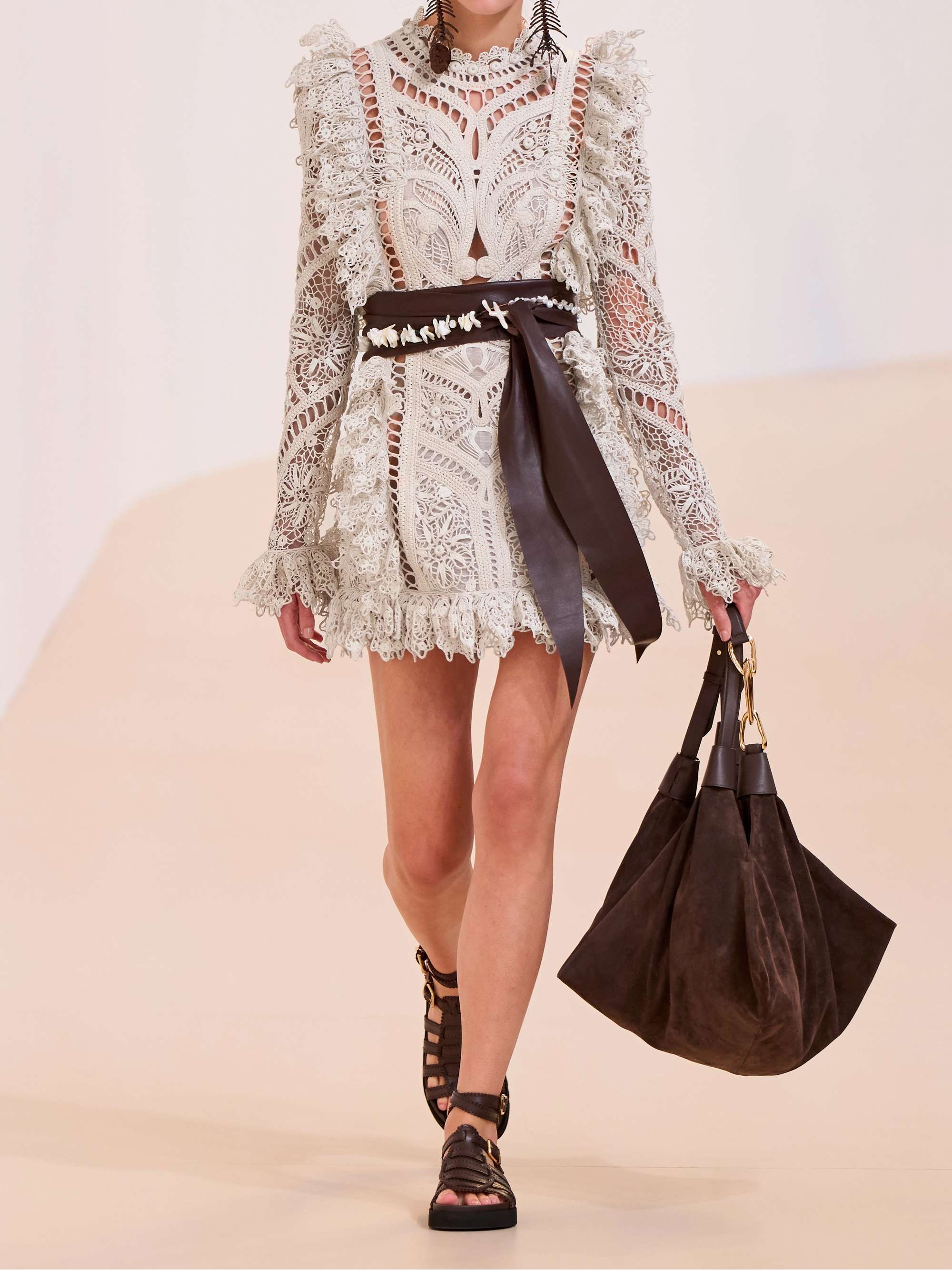 Illuminate Cornelli ruffled linen and silk-blend guipure lace mini dress view