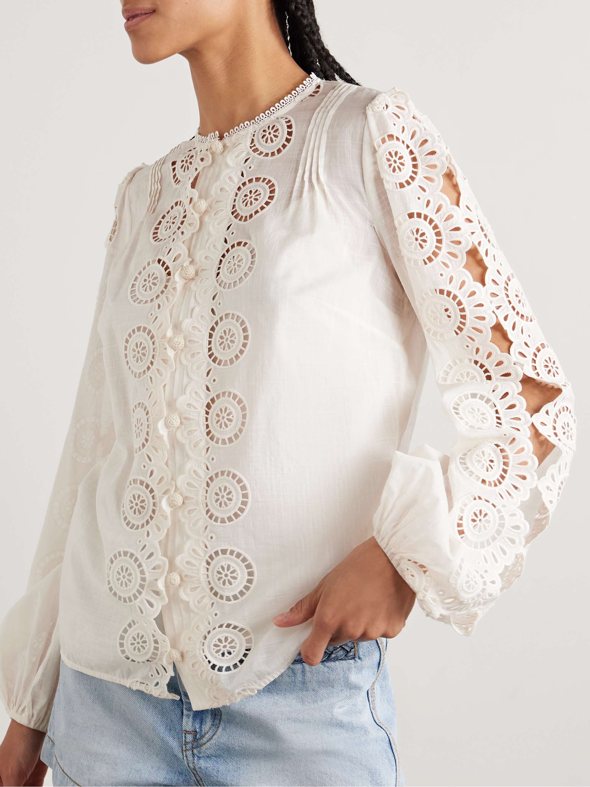 Lucky pintucked broderie anglaise cotton-voile top view