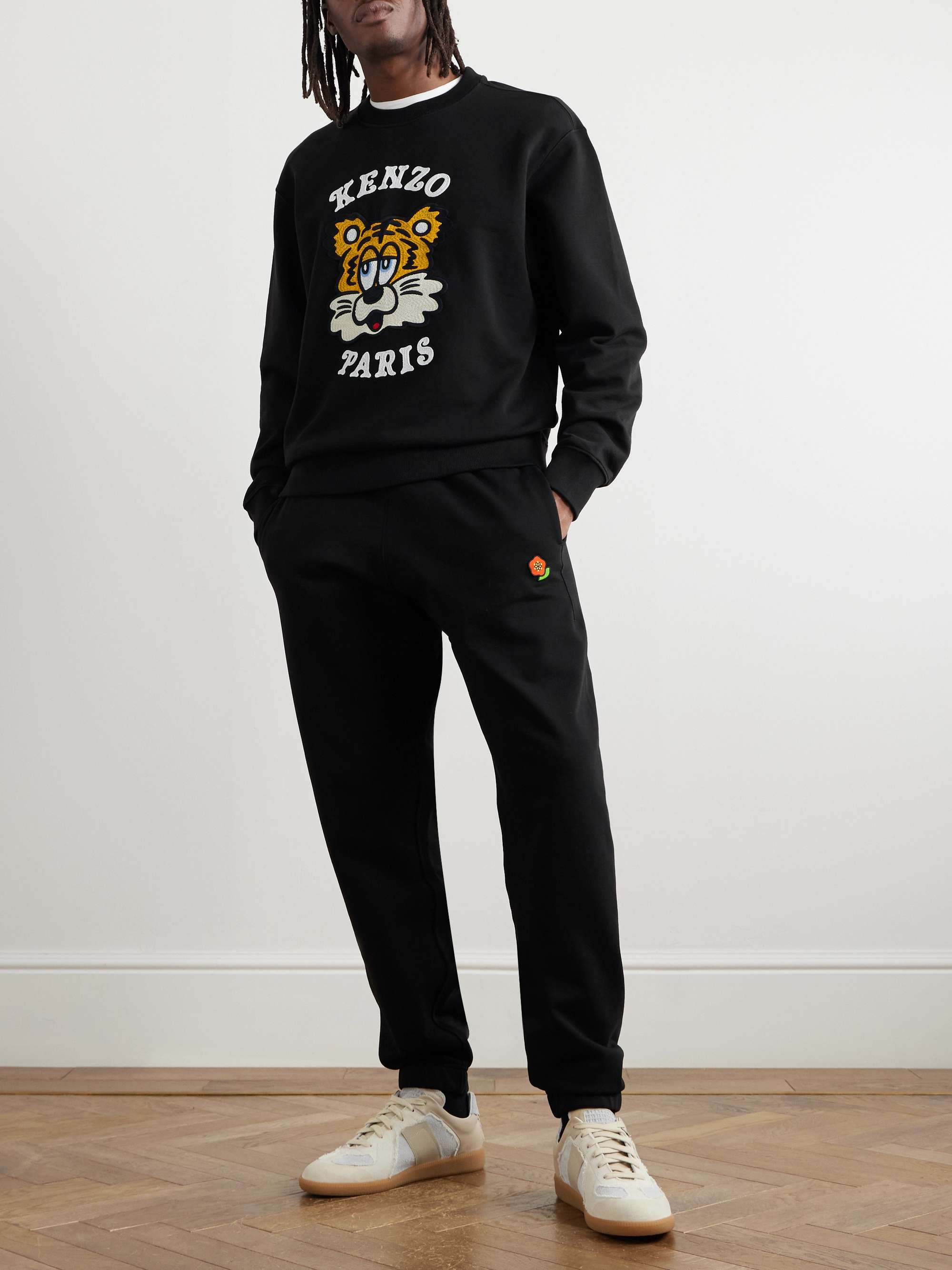 Tapered Logo-Embroidered Appliquéd Cotton-Jersey Sweatpants view