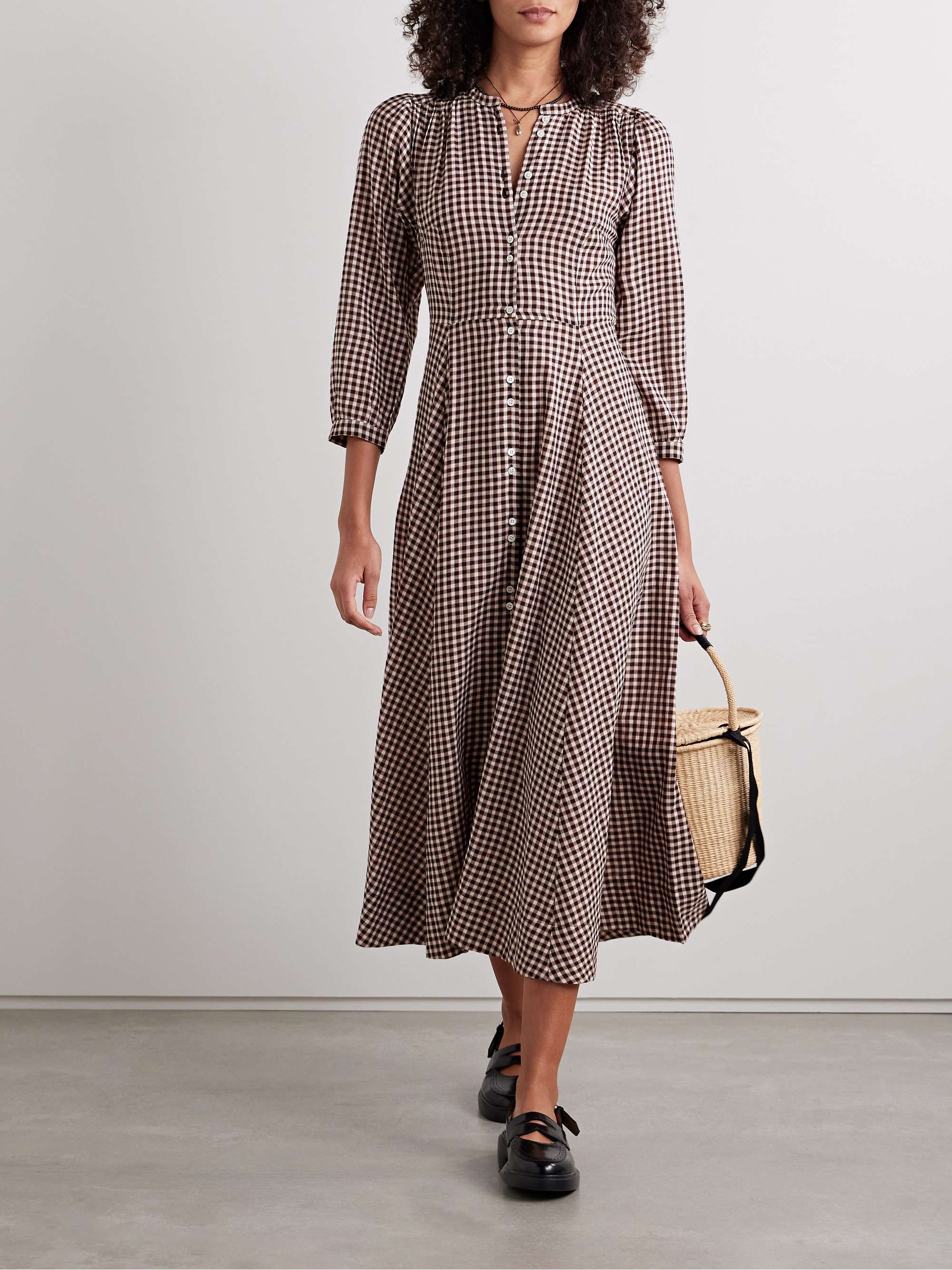 Marielle checked organic cotton-flannel midi dress view