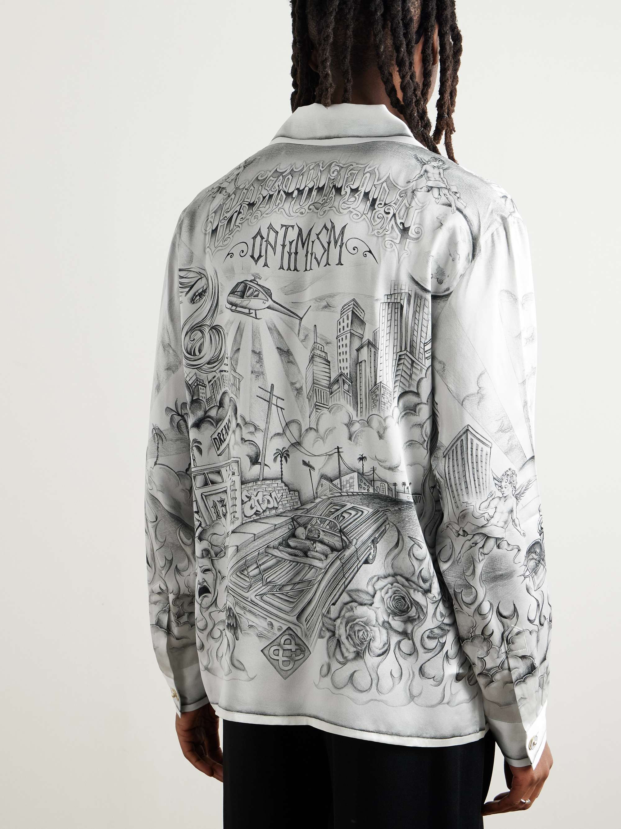 Tattoo Convertible-Collar Printed Silk-Satin Shirt view