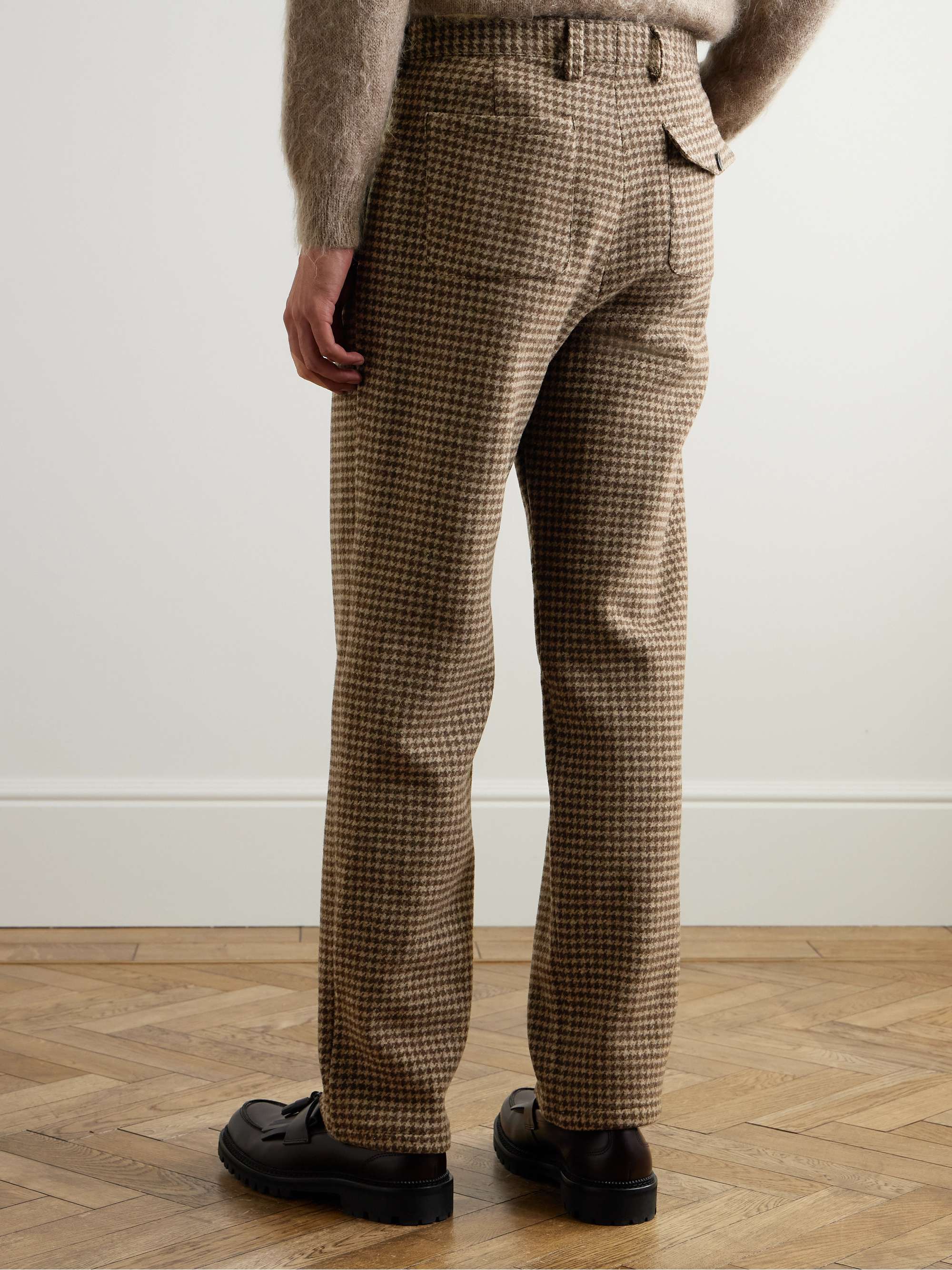 Morton Straight-Leg Pleated Houndstooth Wool Trousers view