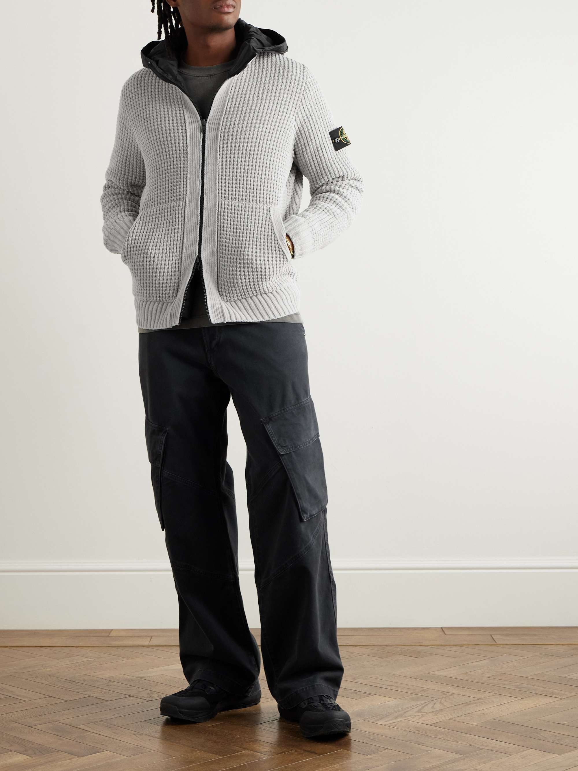 Logo-Appliquéd Reversible Shell and Cotton-Chenille Hooded Cardigan view