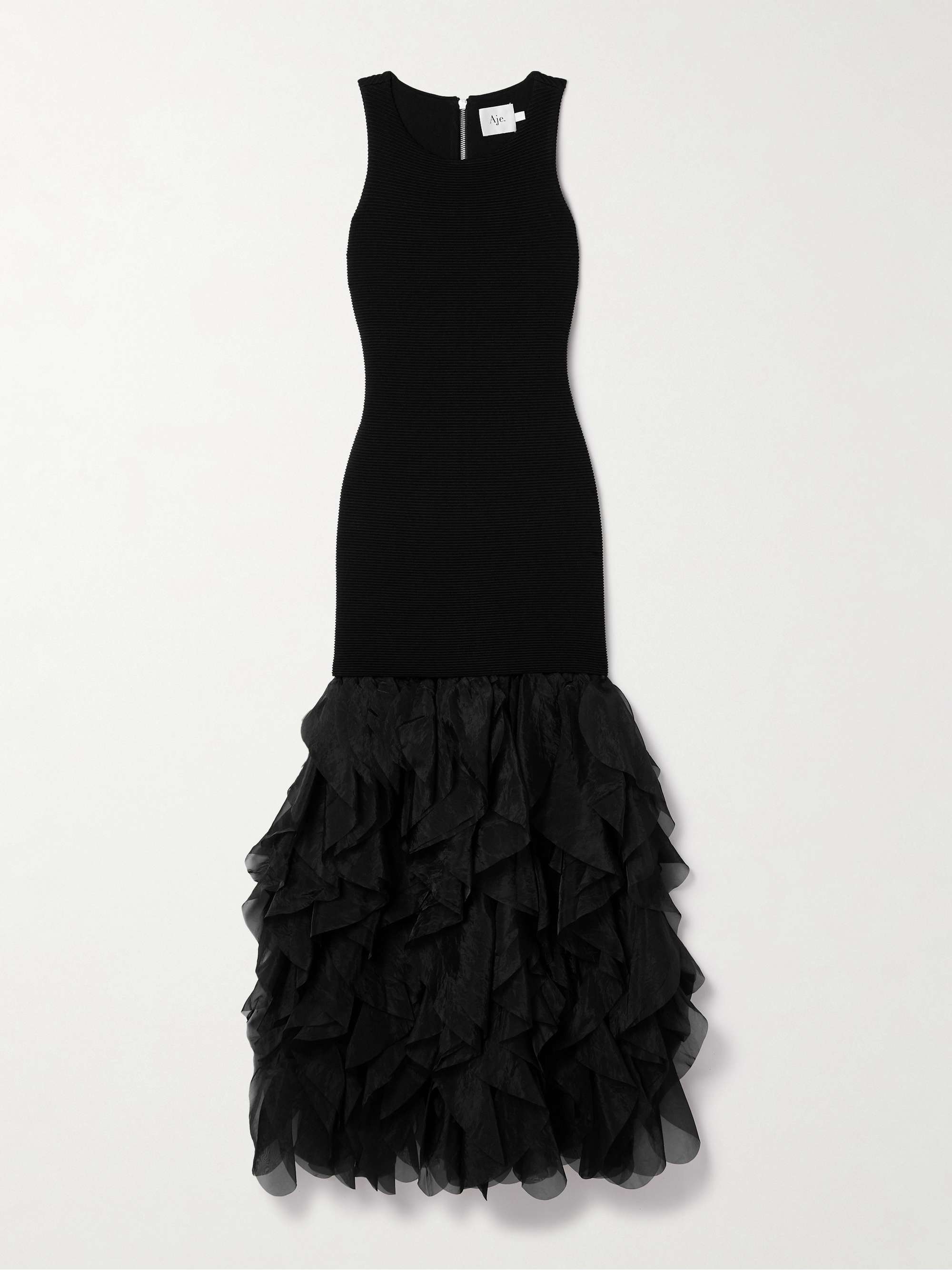 Elations ribbed-knit and ruffled organza maxi dress hero visual