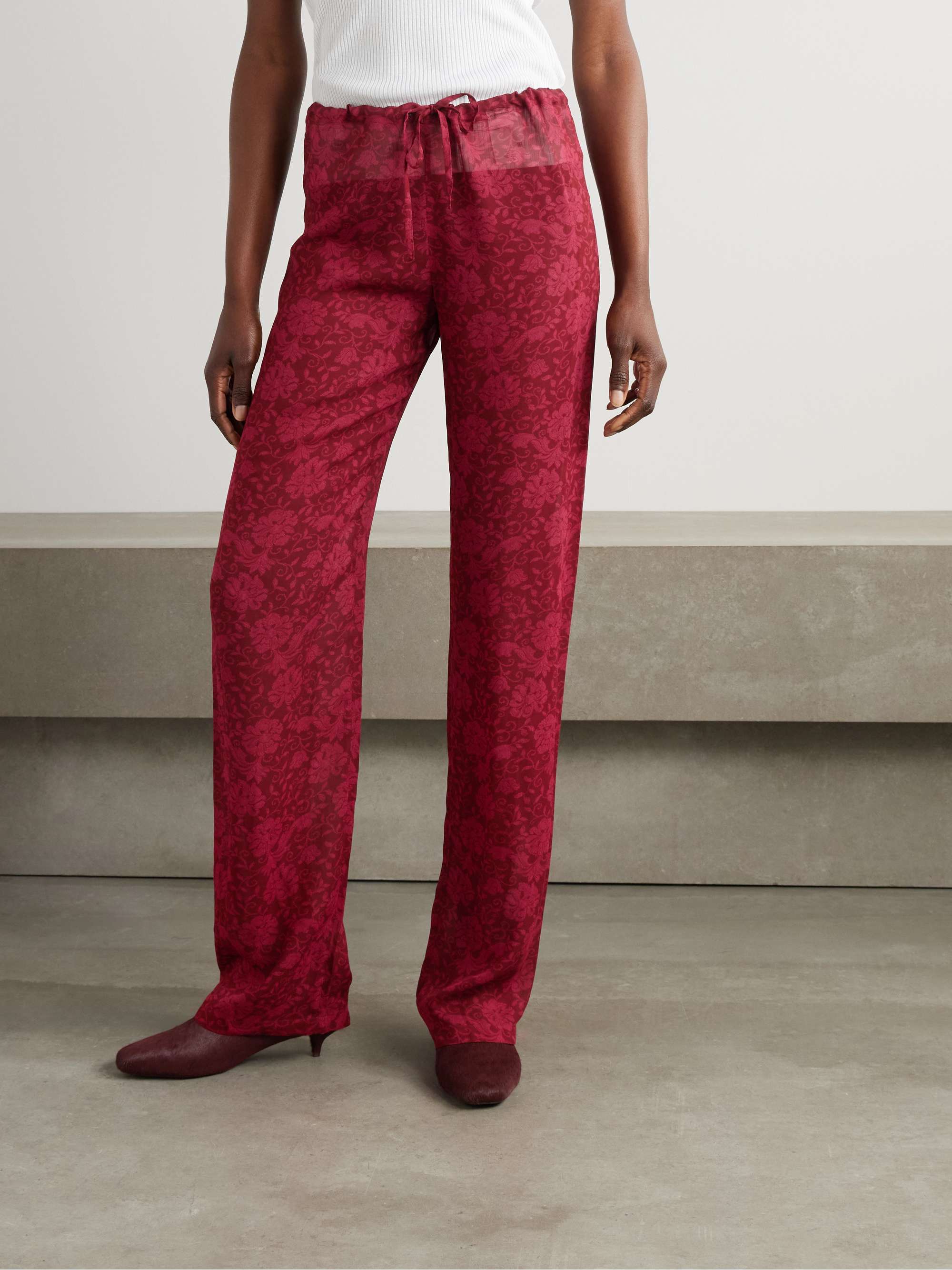 Floral-print satin straight-leg pants view