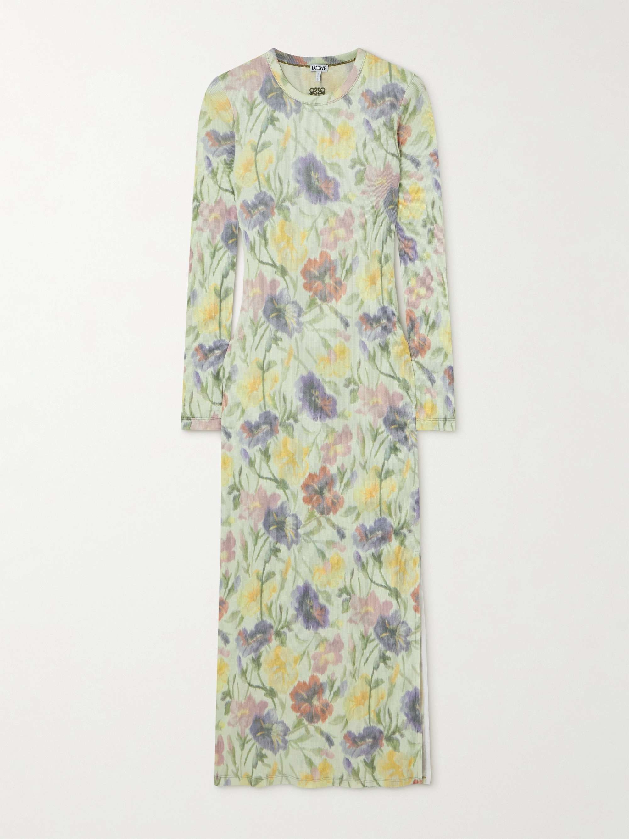 Floral-print ribbed silk and cotton-blend midi dress hero visual