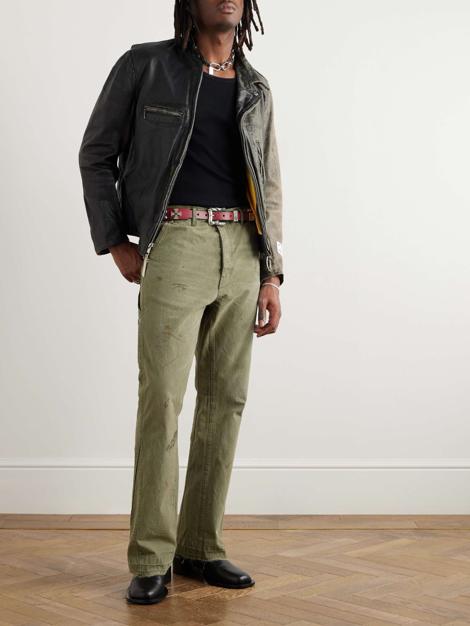 Flared Distressed Cotton-Canvas Cargo Trousers view