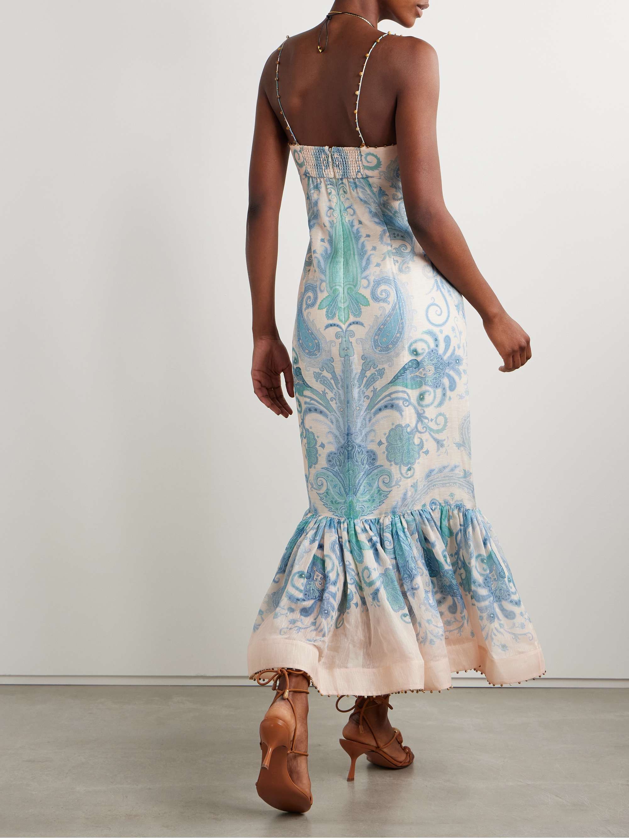 Illuminate bead-embellished paisley-print linen and silk-blend gown view