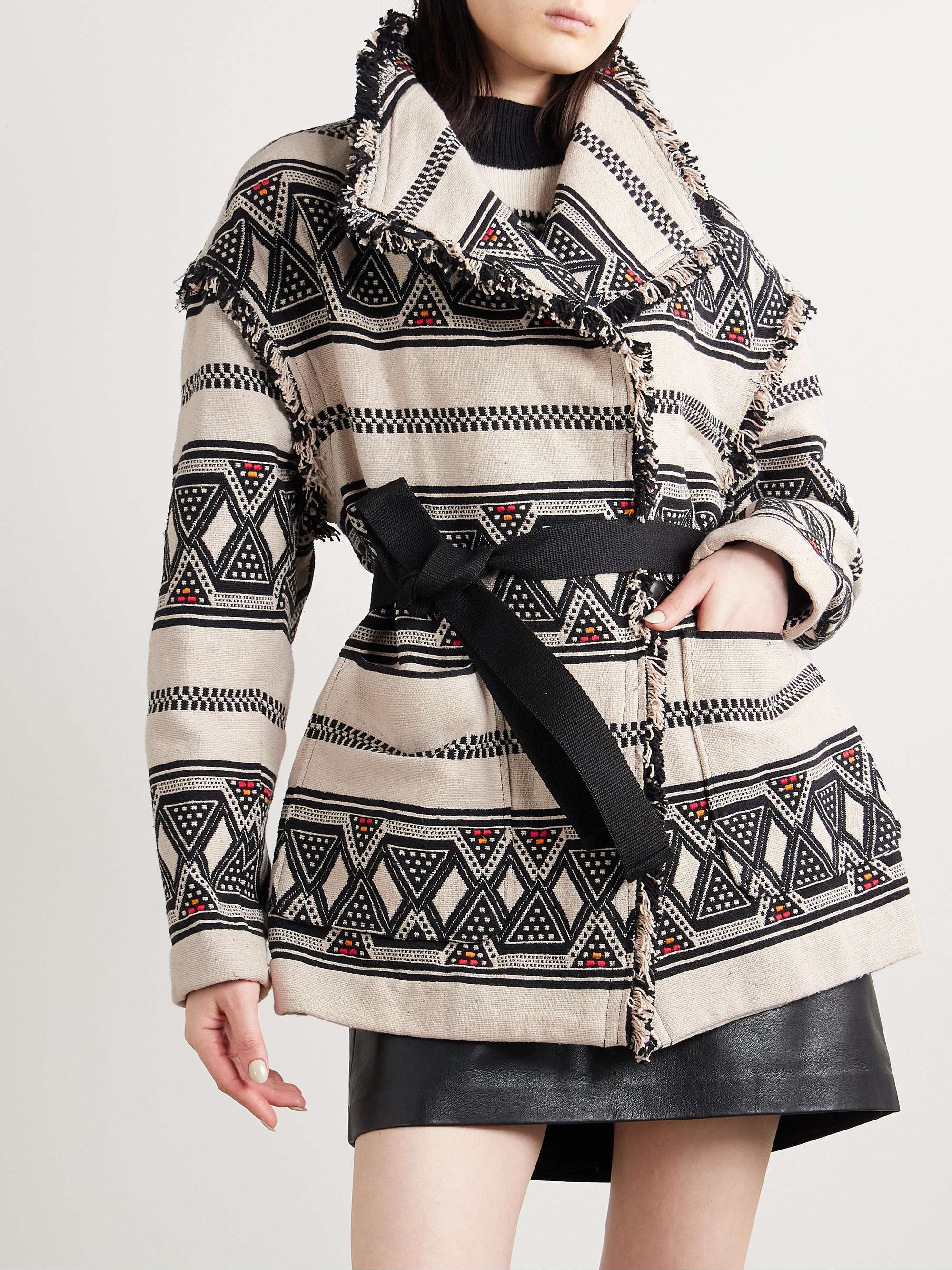 Josialo belted frayed cotton-blend jacquard jacket view