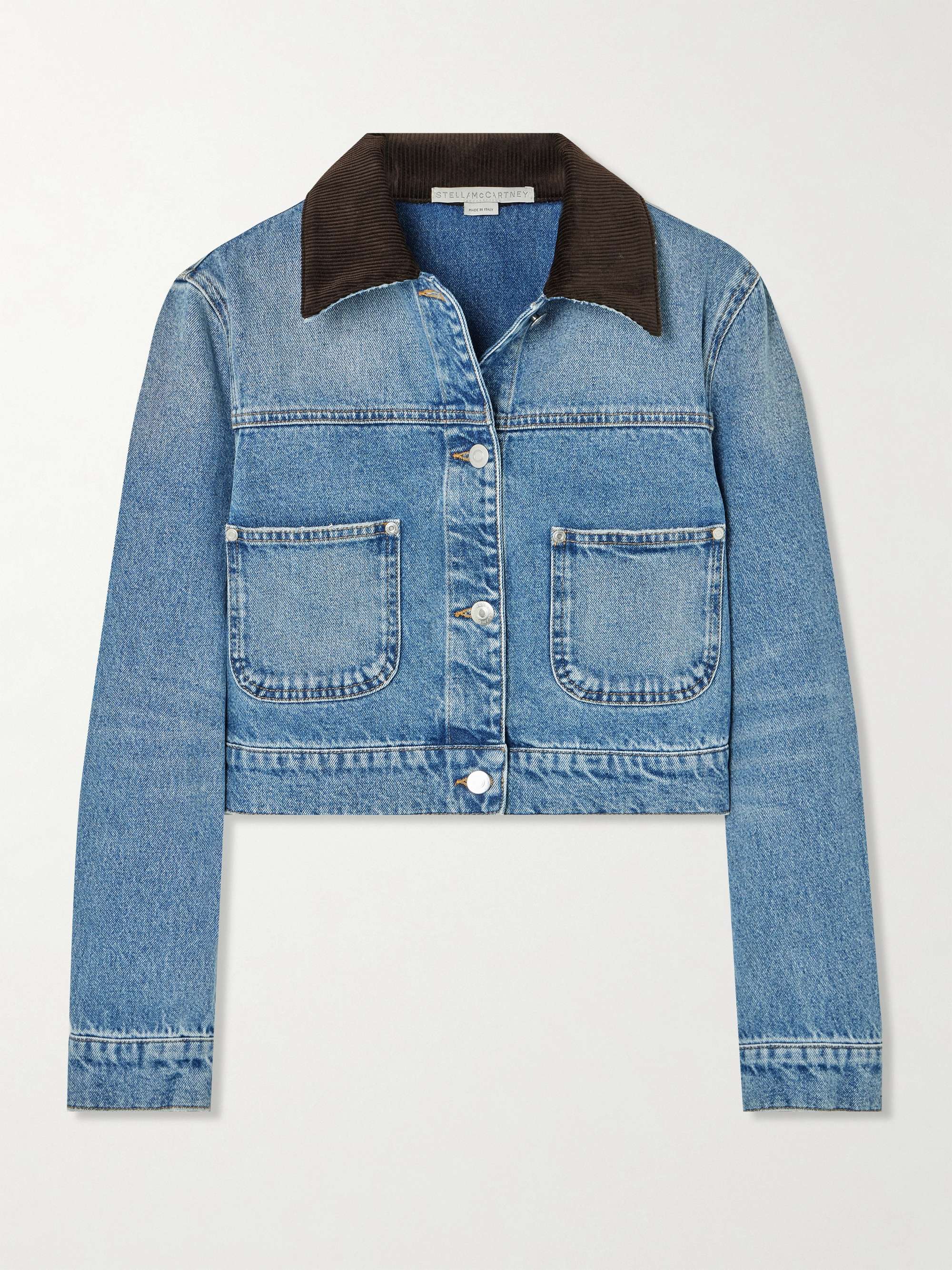 Cropped cotton-corduroy trimmed organic denim jacket hero visual