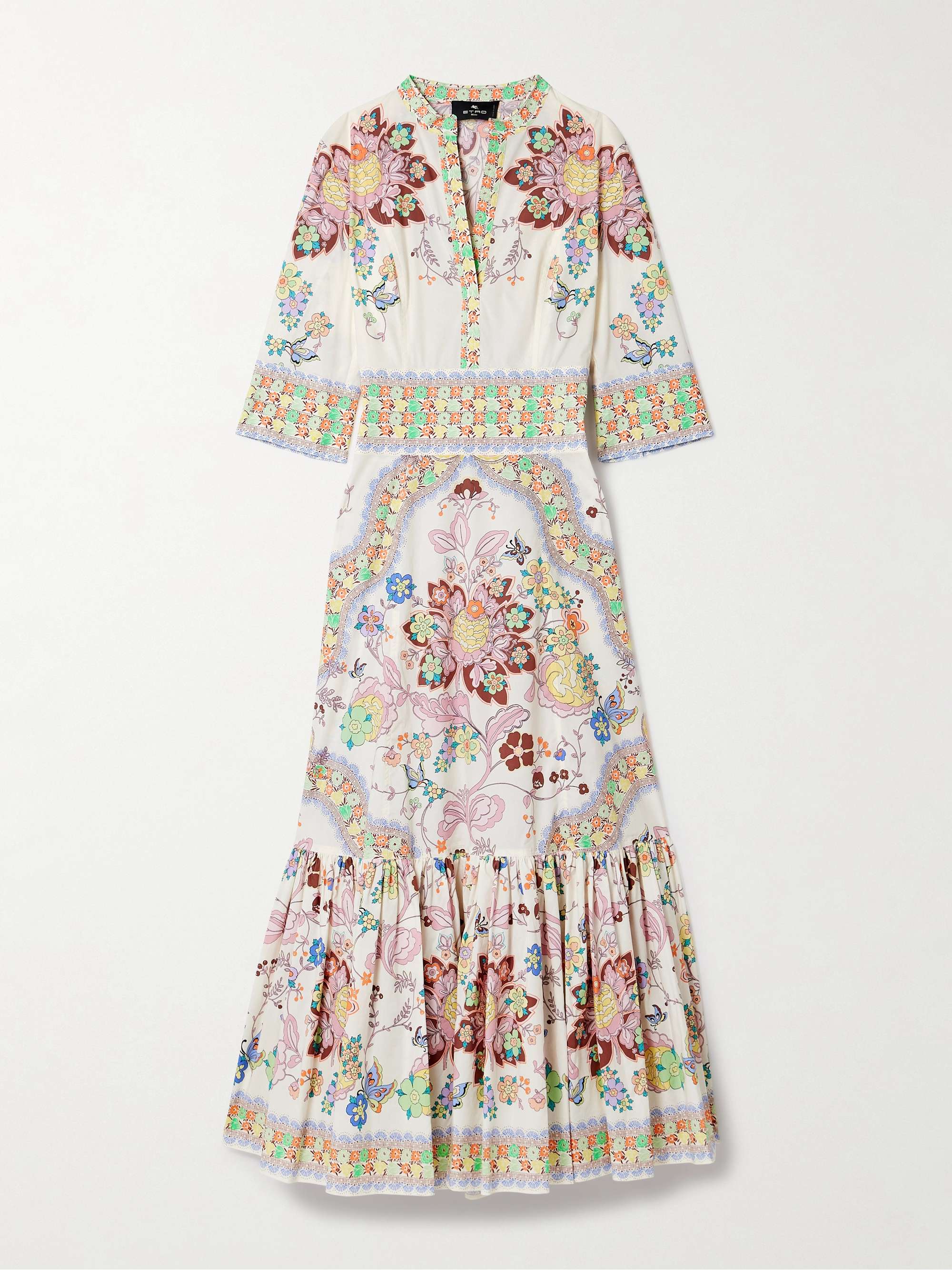 Gathered floral-print cotton-blend poplin midi dress hero visual