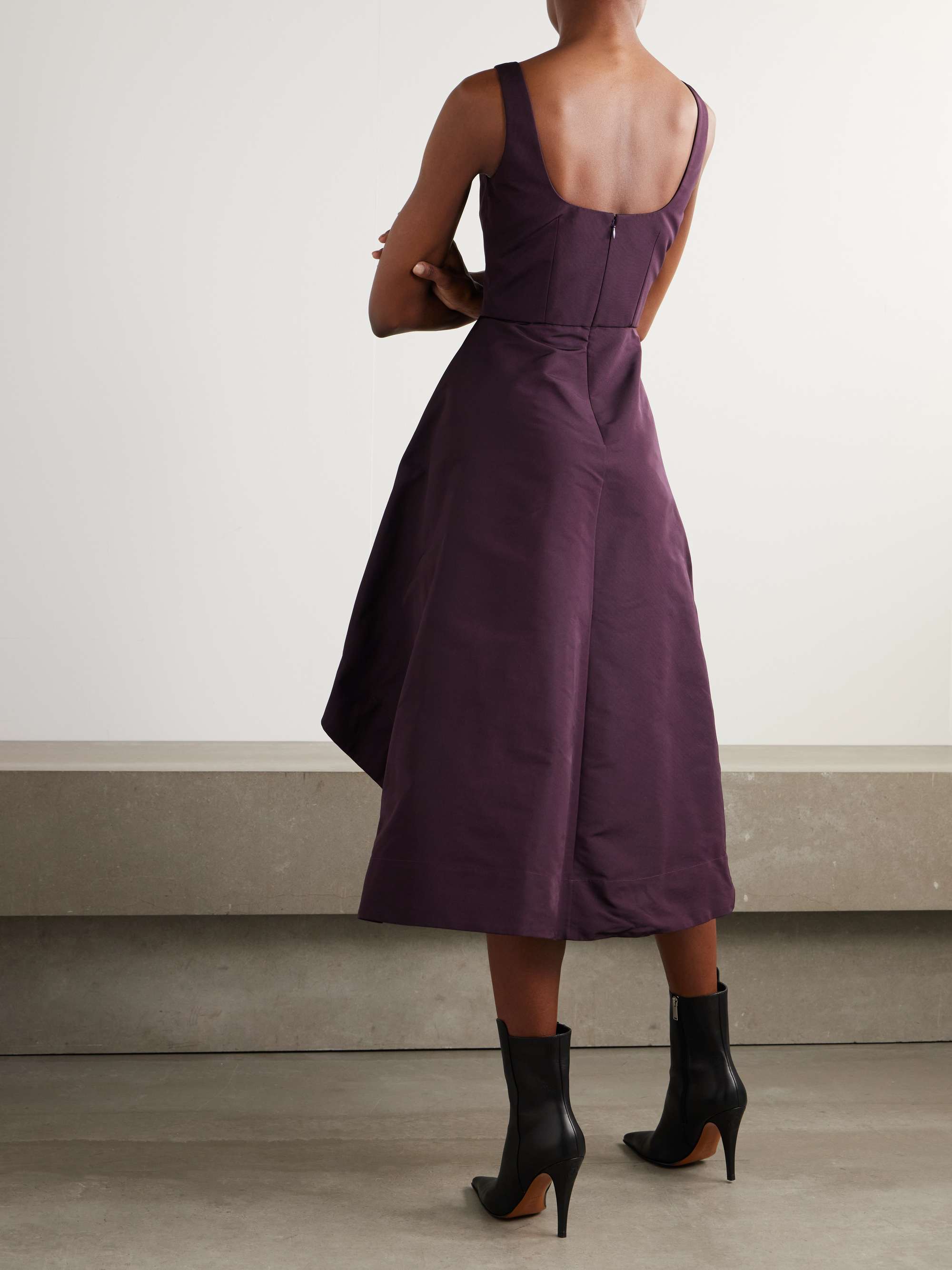 Asymmetric faille midi dress view