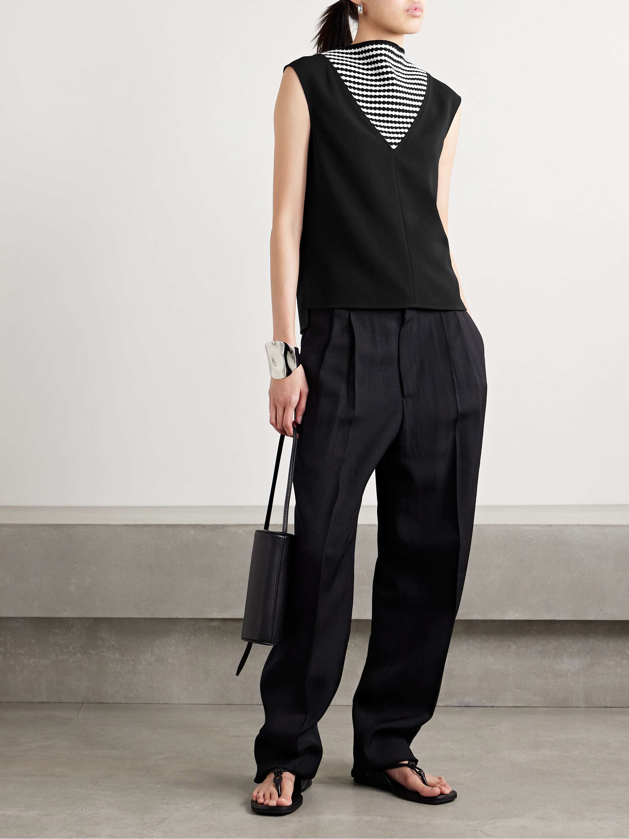 Prescott striped knitted and crepe tank view