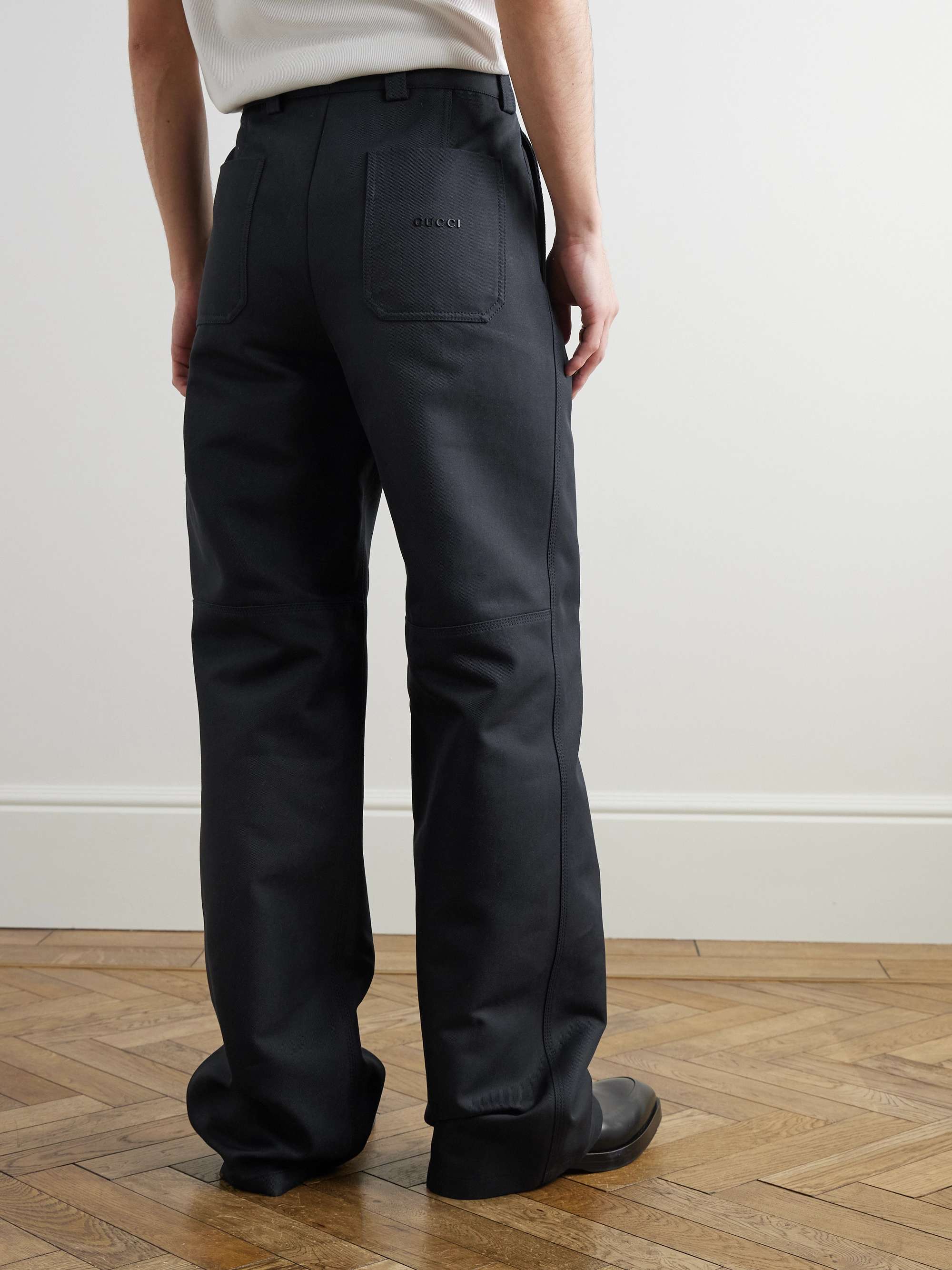 Wide-Leg Logo-Embellished Cotton-Blend Gabardine Trousers view