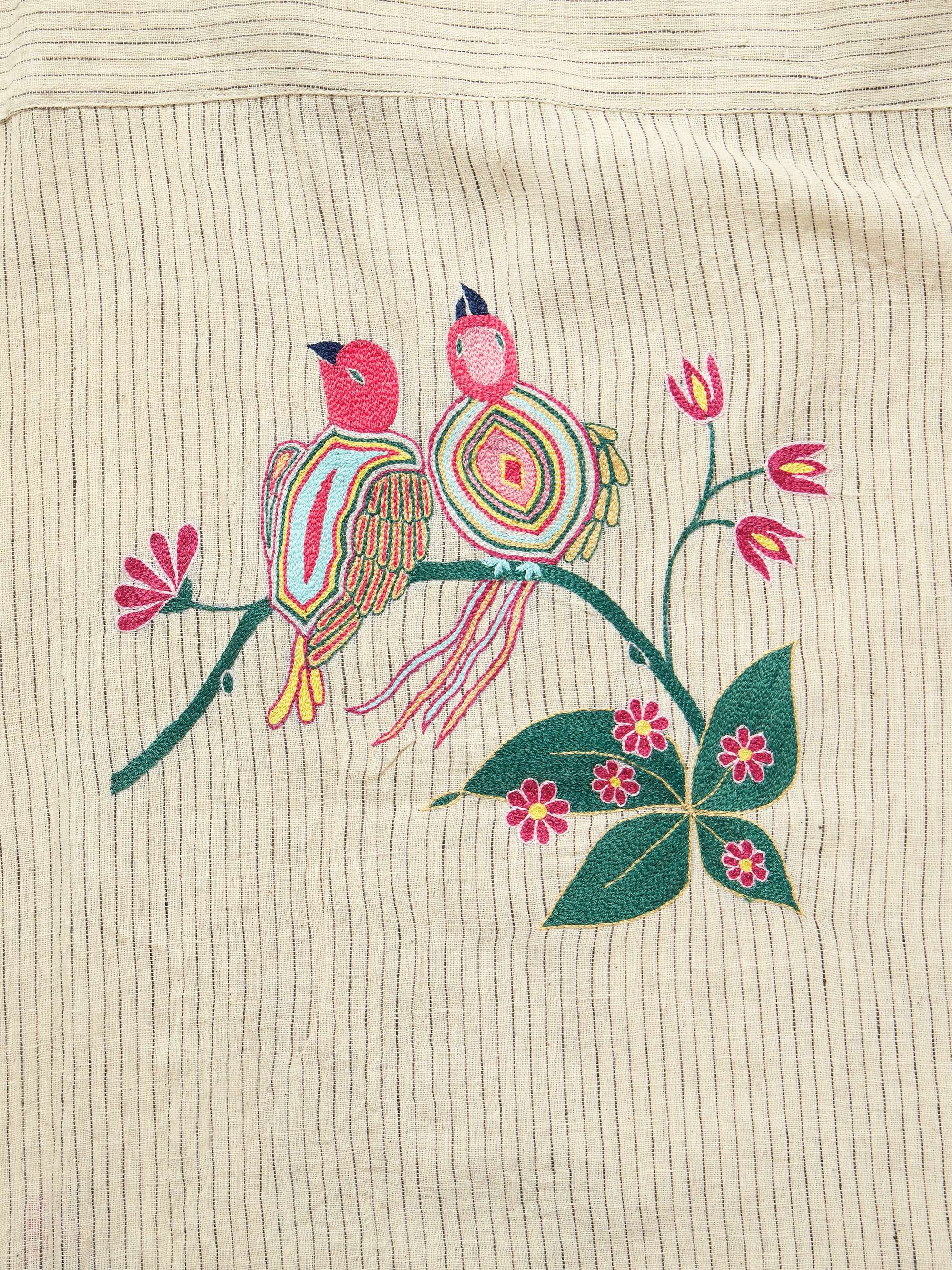 Convertible-Collar Appliquéd Embroidered Striped Cotton Shirt view