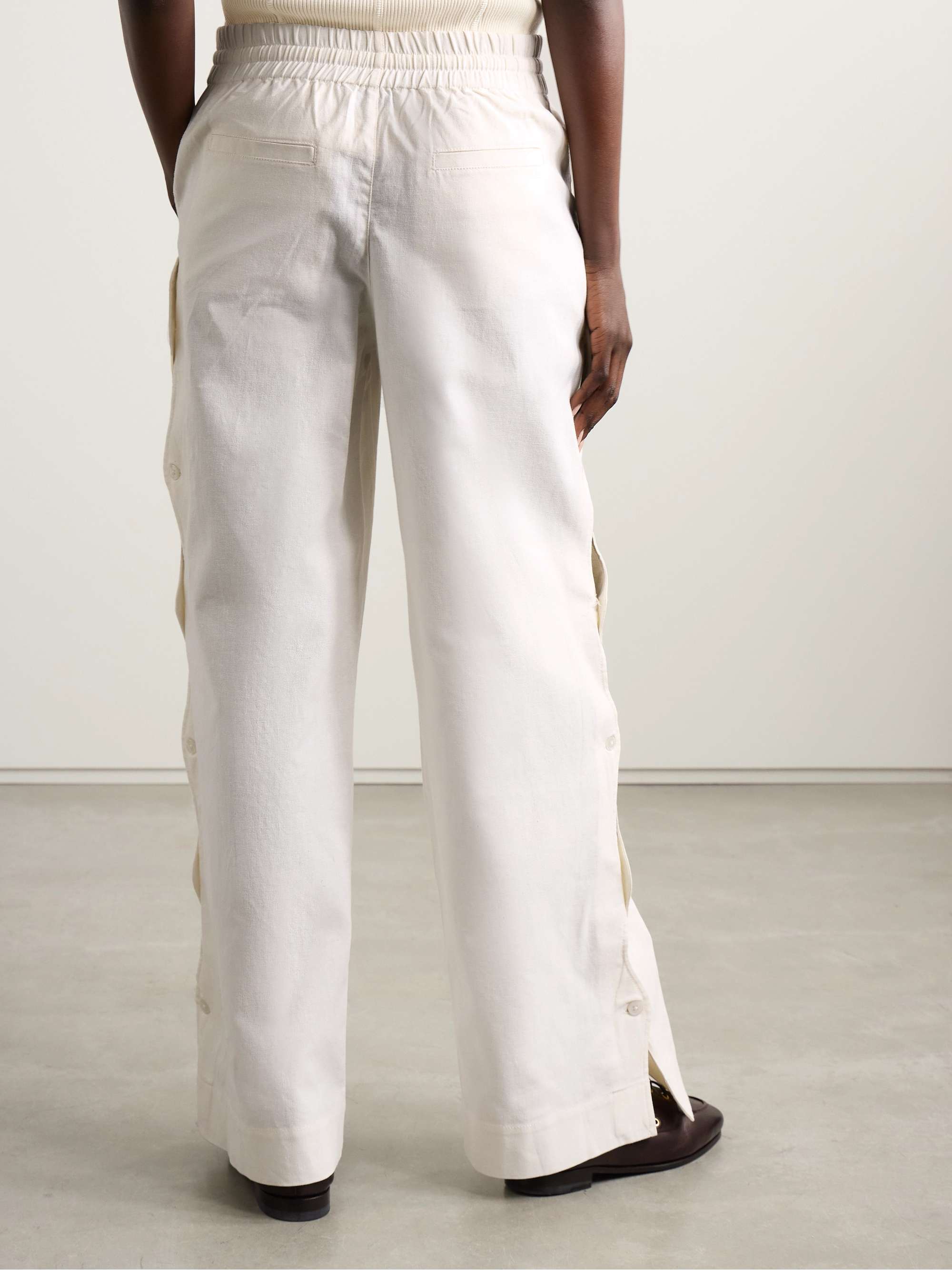 Shai cutout button-detailed cotton and linen-blend wide-leg pants view