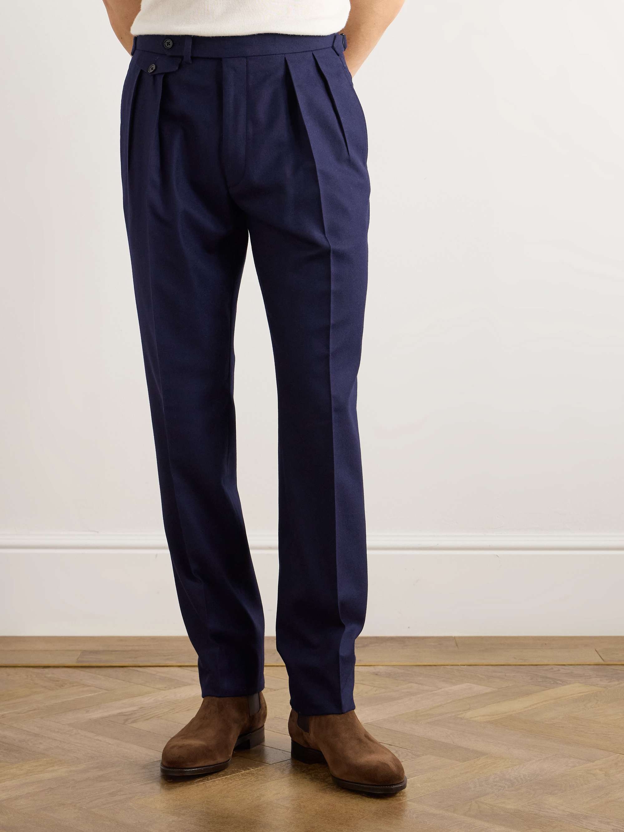 Gregory Straight-Leg Pleated Wool-Twill Trousers view