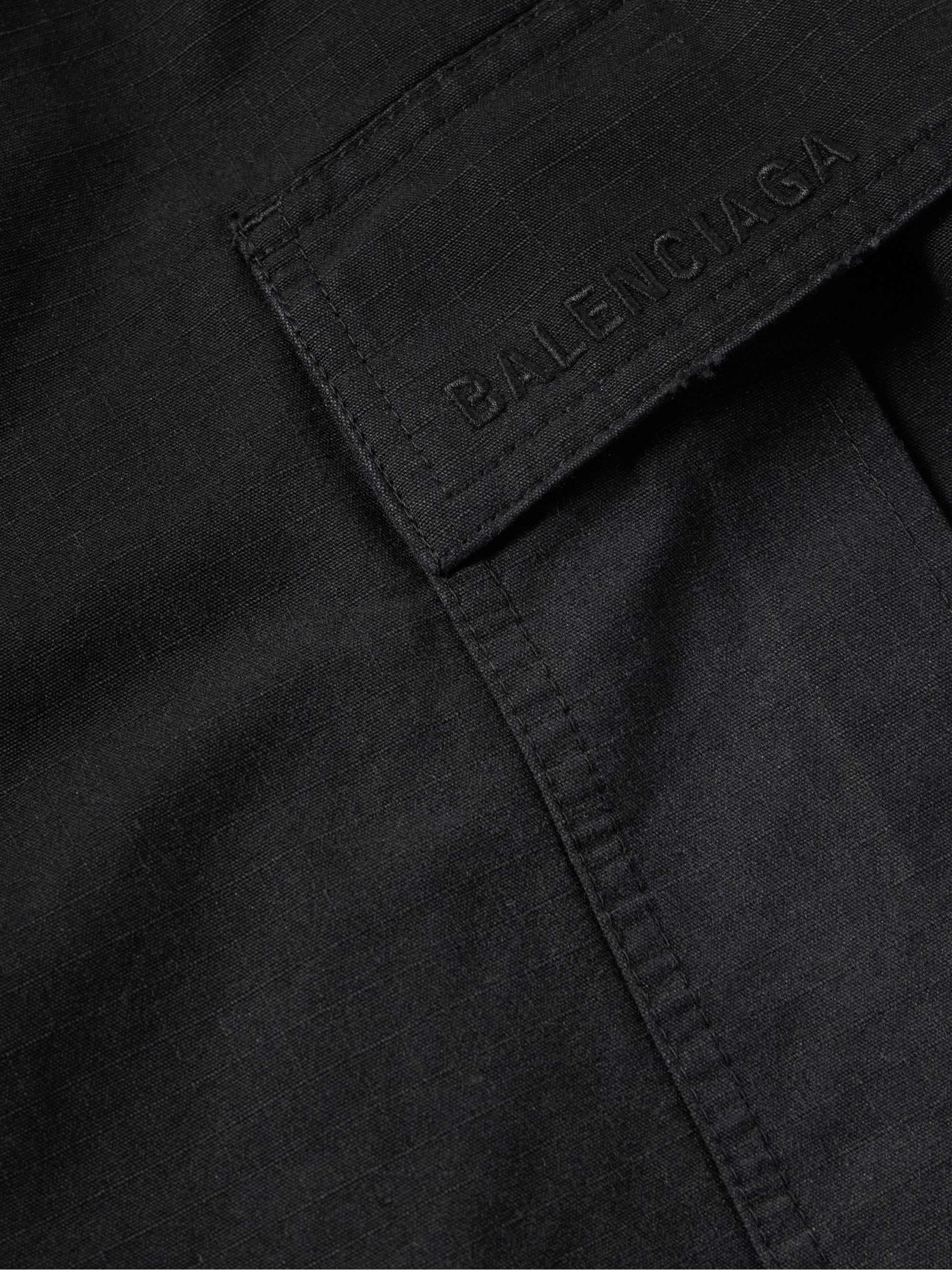 Wide-Leg Distressed Cotton-Ripstop Drawstring Cargo Shorts view
