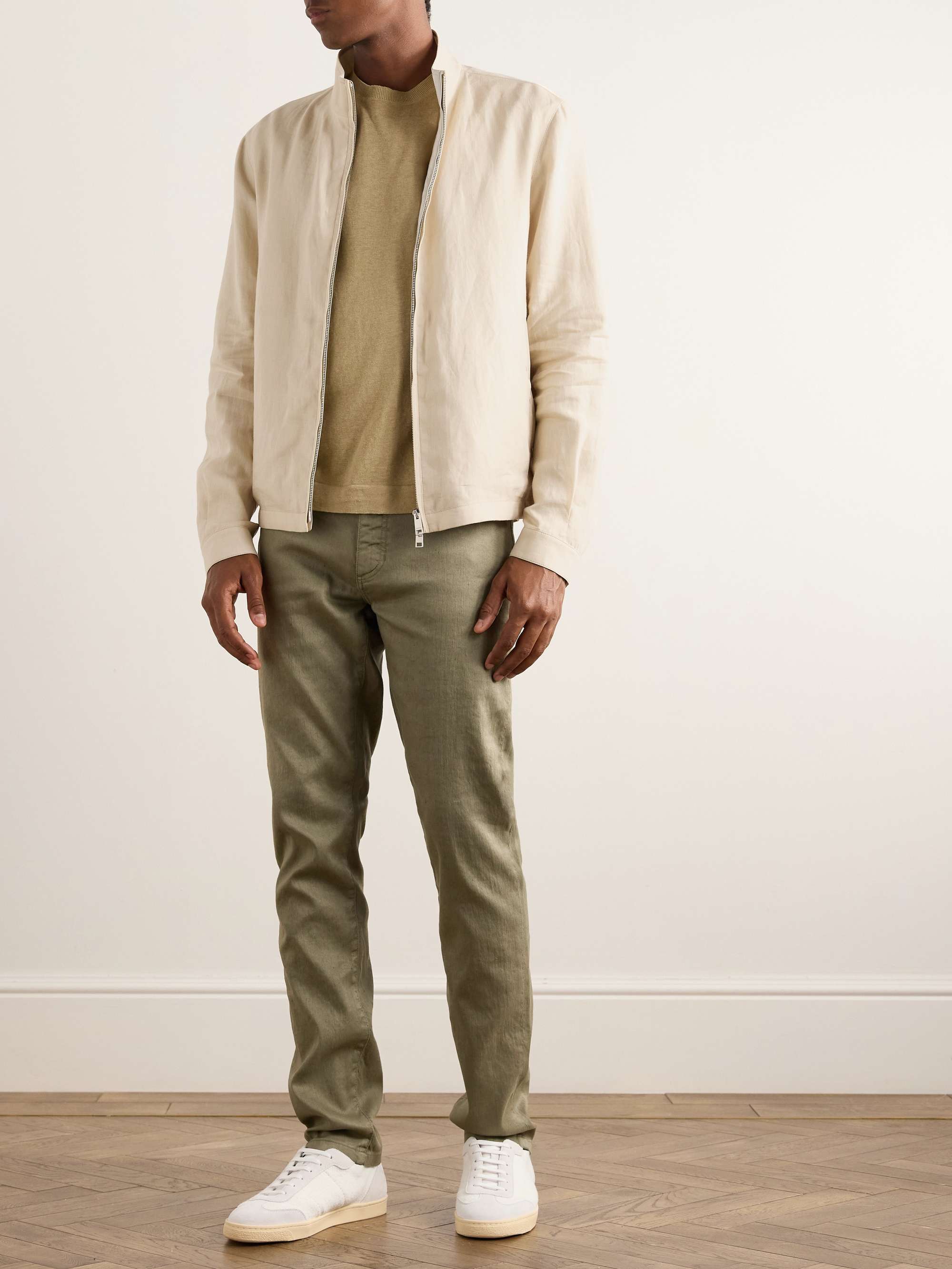 Roccia Slim-Fit Garment-Dyed Stretch Linen and Cotton-Blend Trousers view
