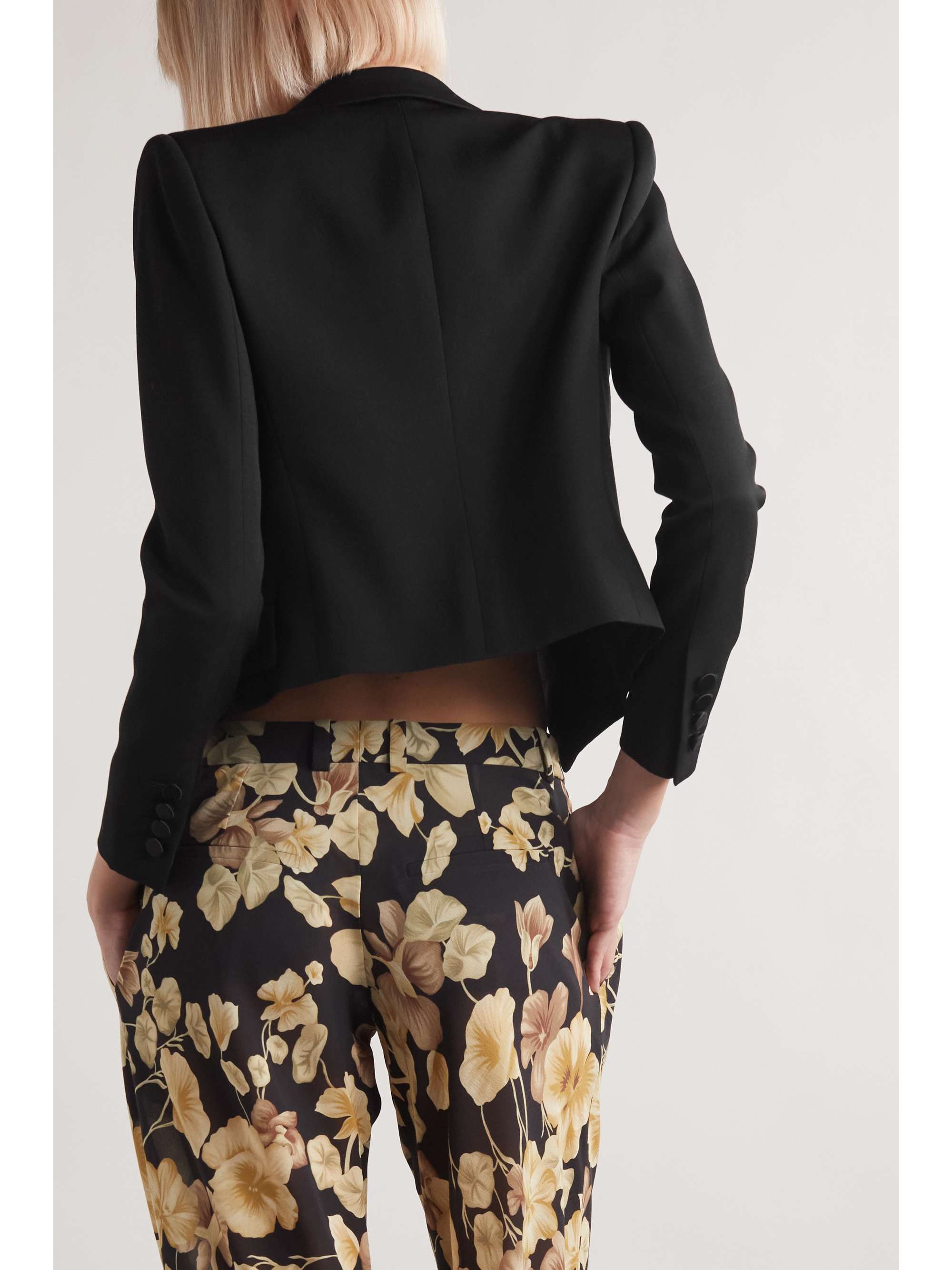 Cropped satin-trimmed grain de poudre wool jacket view