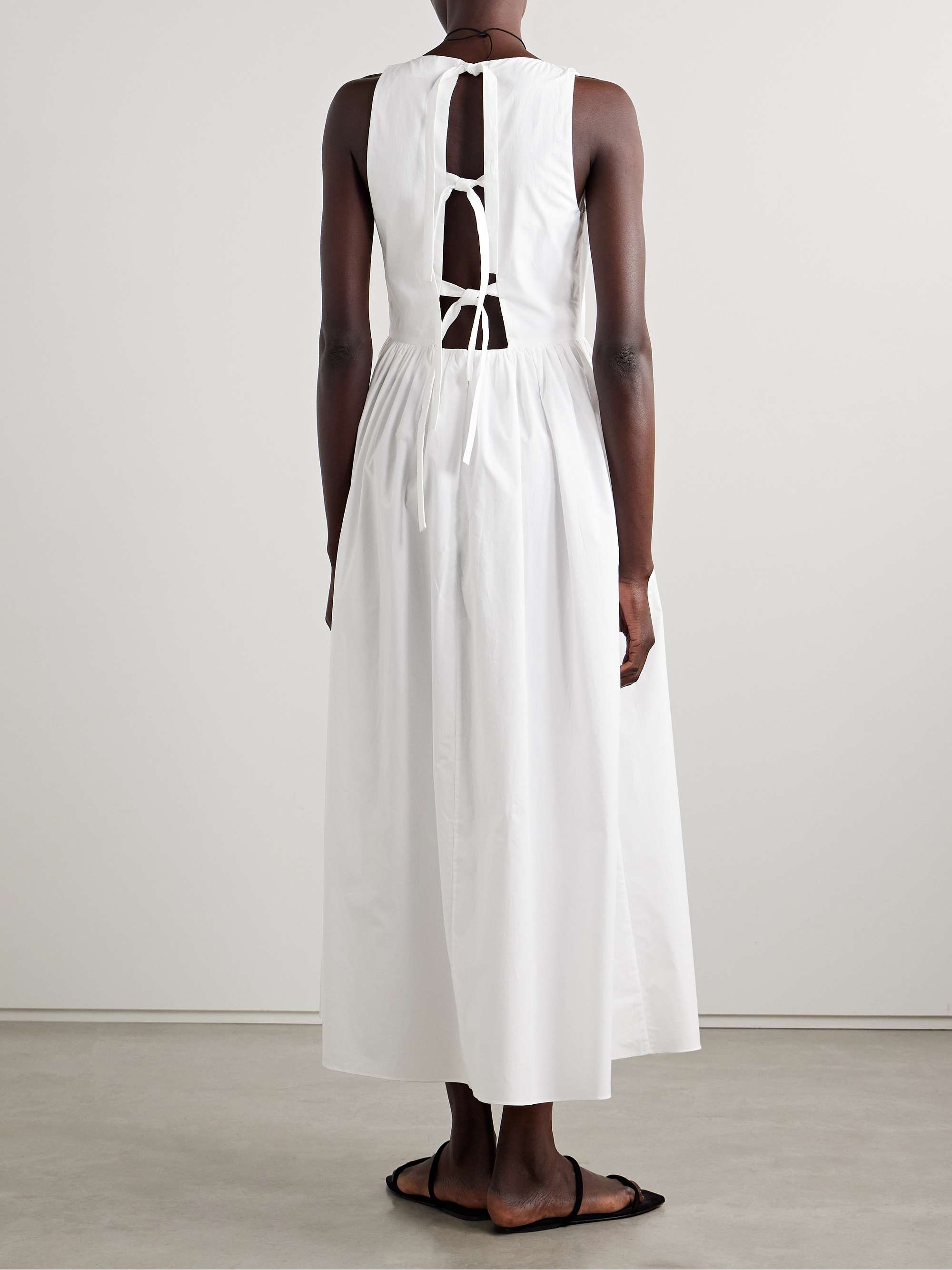 Tie-detailed gathered organic cotton midi dress view