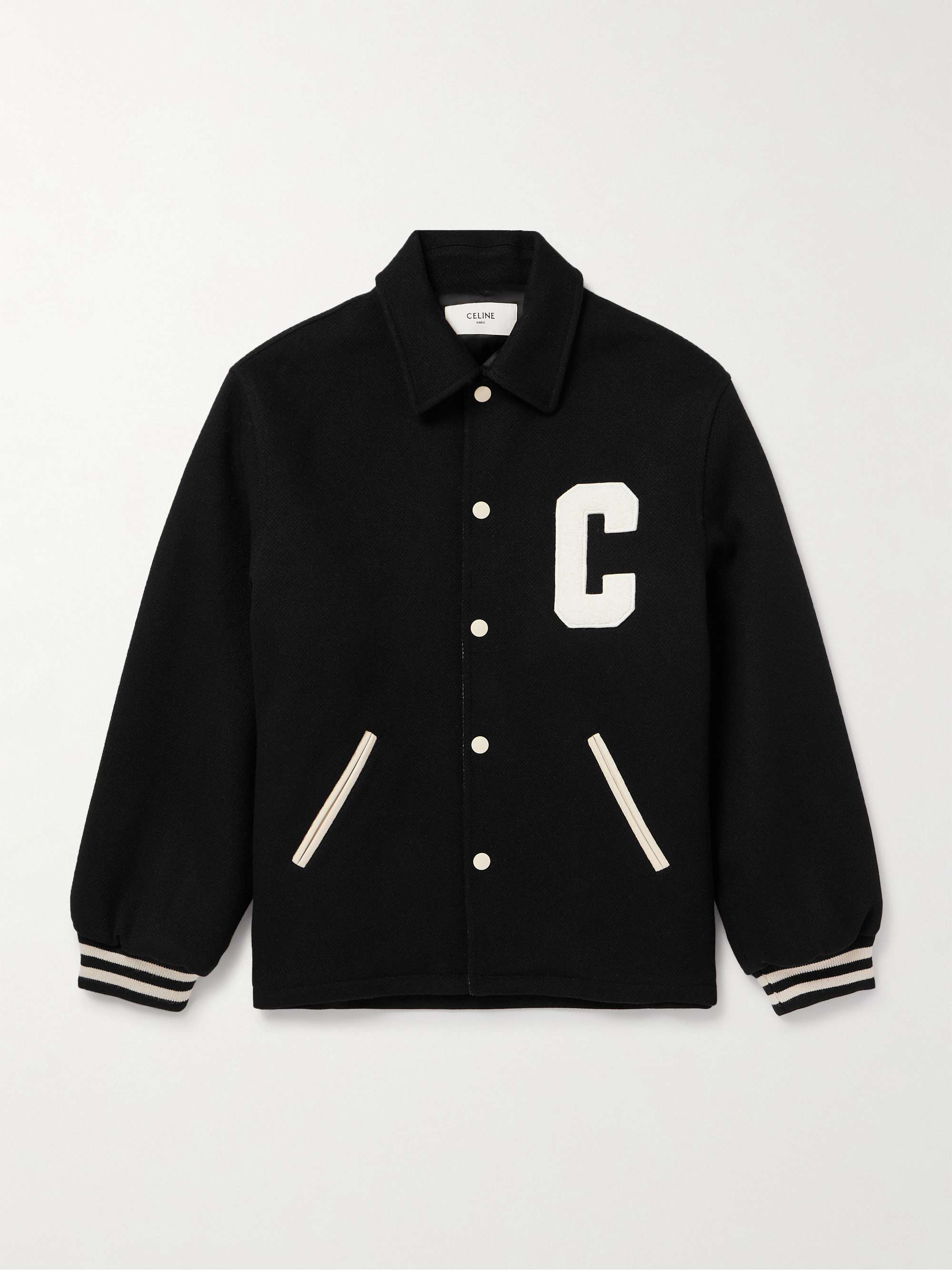 Teddy Logo-Appliquéd Leather-Trimmed Wool-Blend Bomber Jacket hero visual