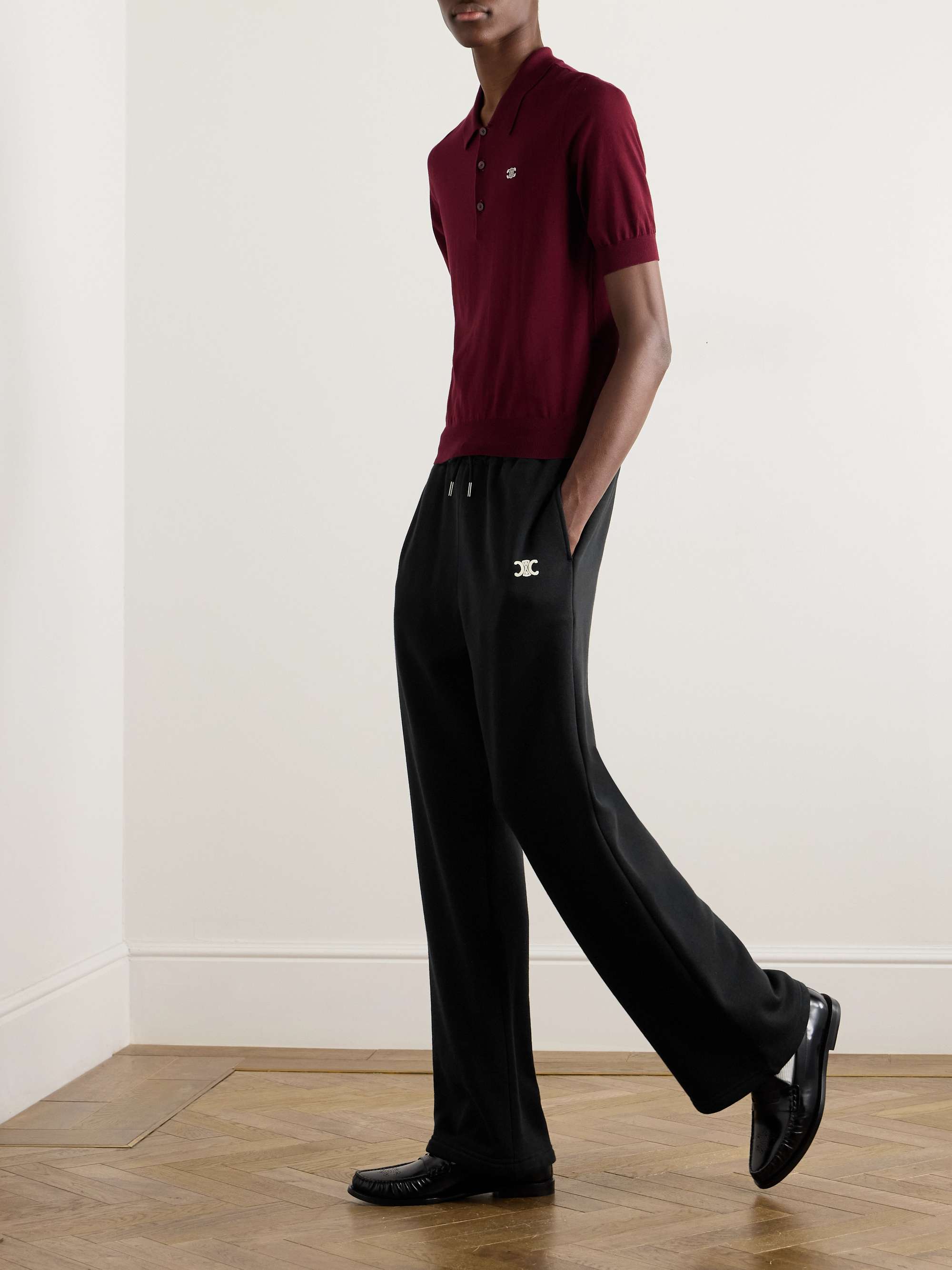 Triomphe Straight-Leg Logo-Embroidered Cotton and Cashmere-Blend Jersey Sweatpants view