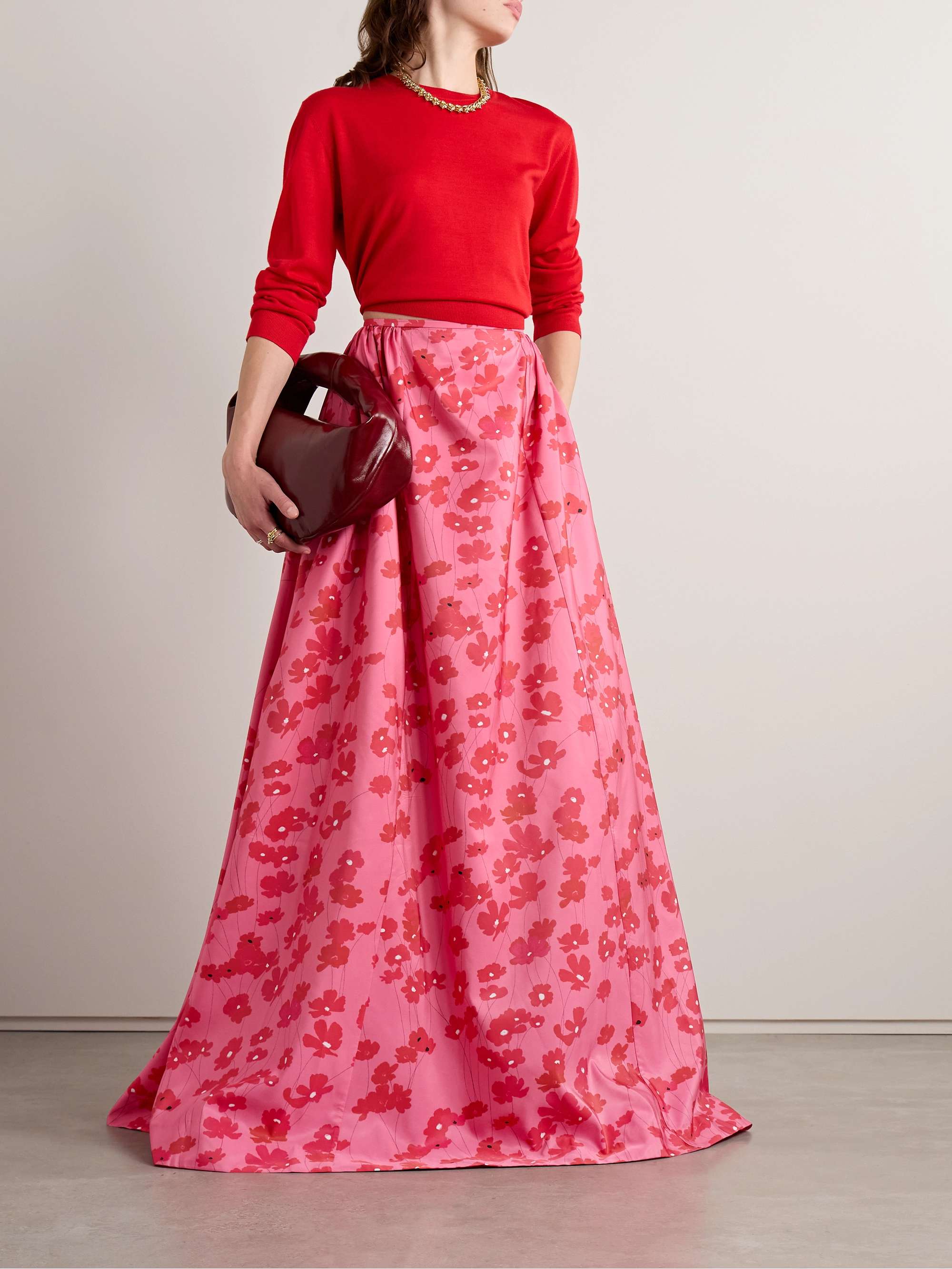 Elle floral-print taffeta maxi skirt view