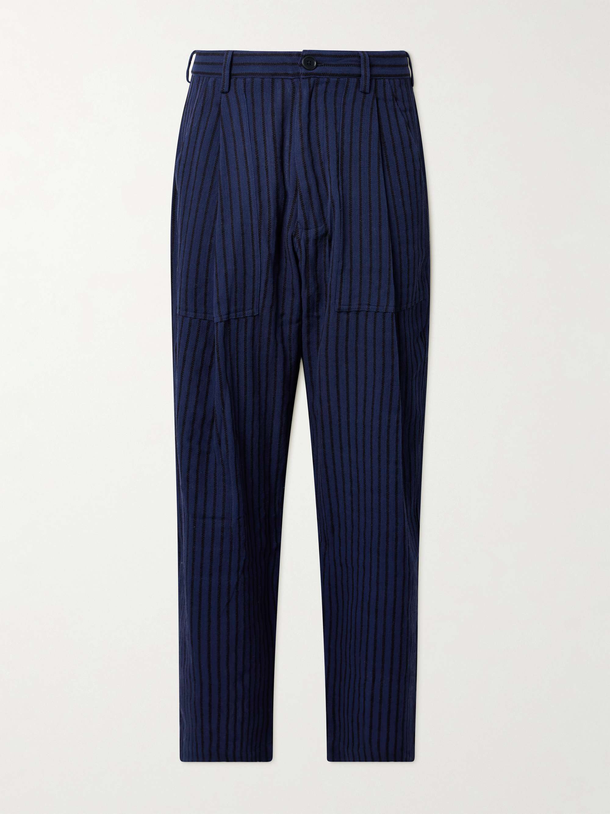 Yuki Wide-Leg Pleated Striped Cotton Suit Trousers hero visual