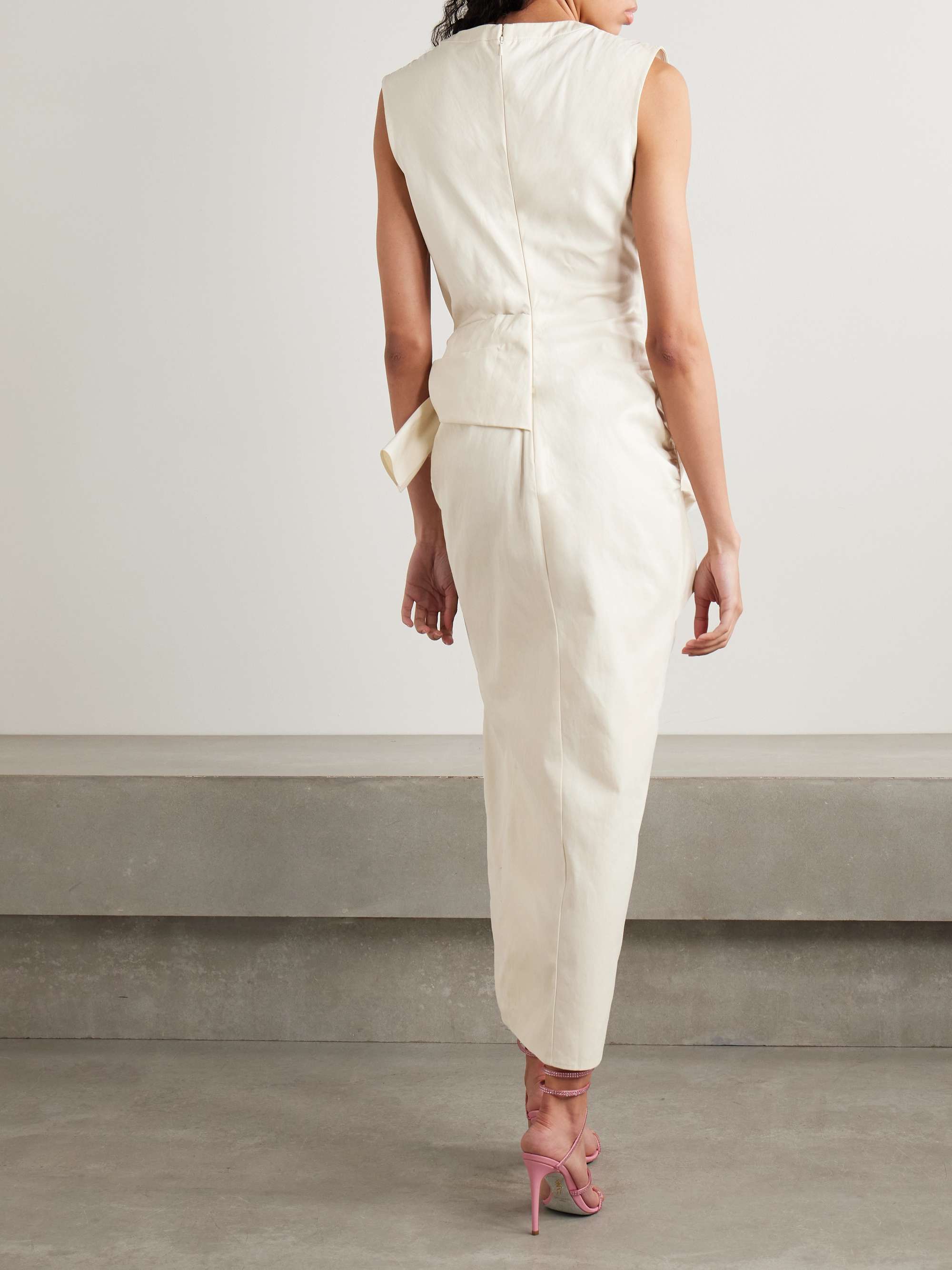 Tie-front button-embellished washed cotton-twill midi shirt dress view