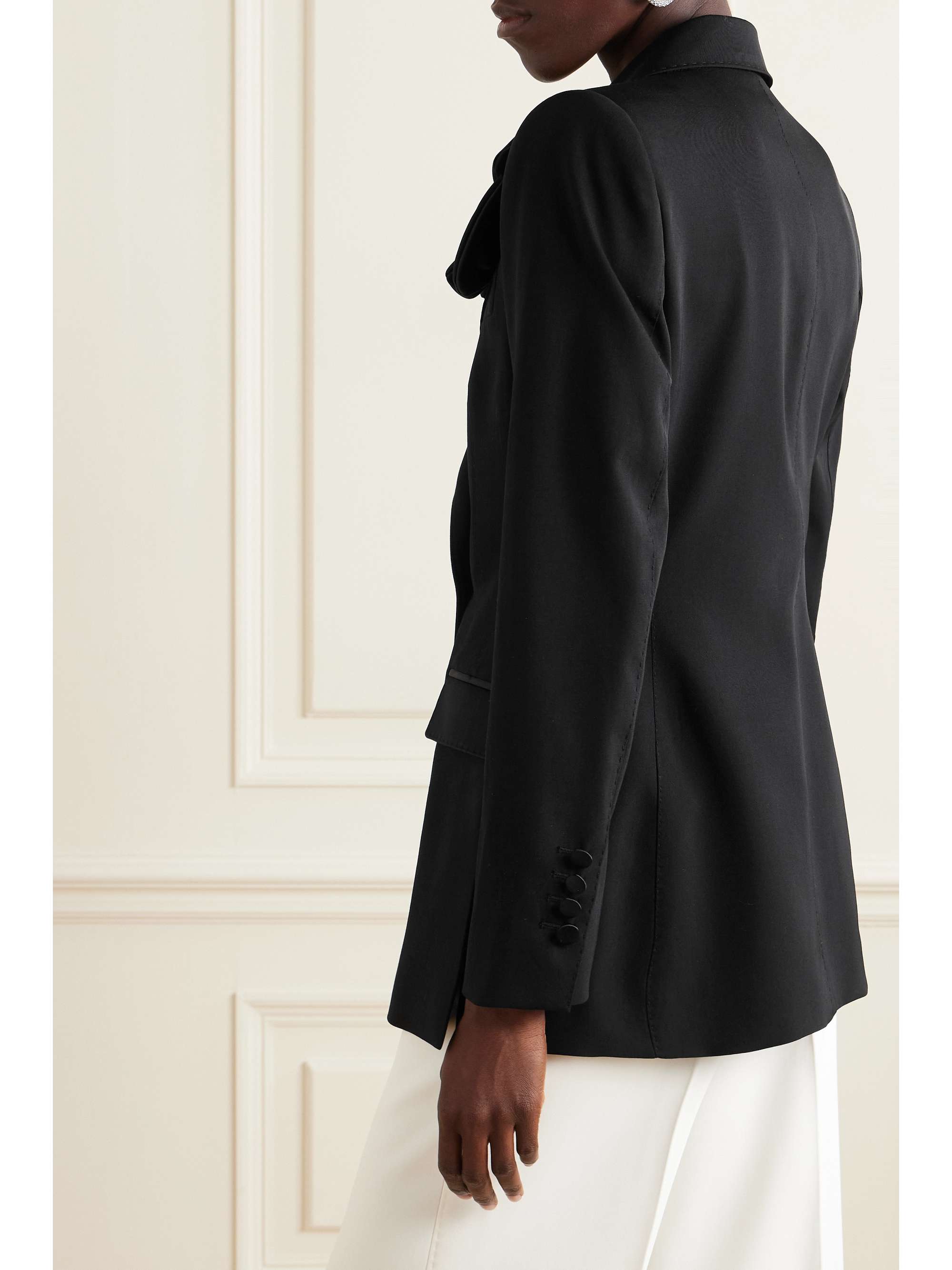 Appliquéd silk-satin trimmed double-breasted wool-blend blazer view