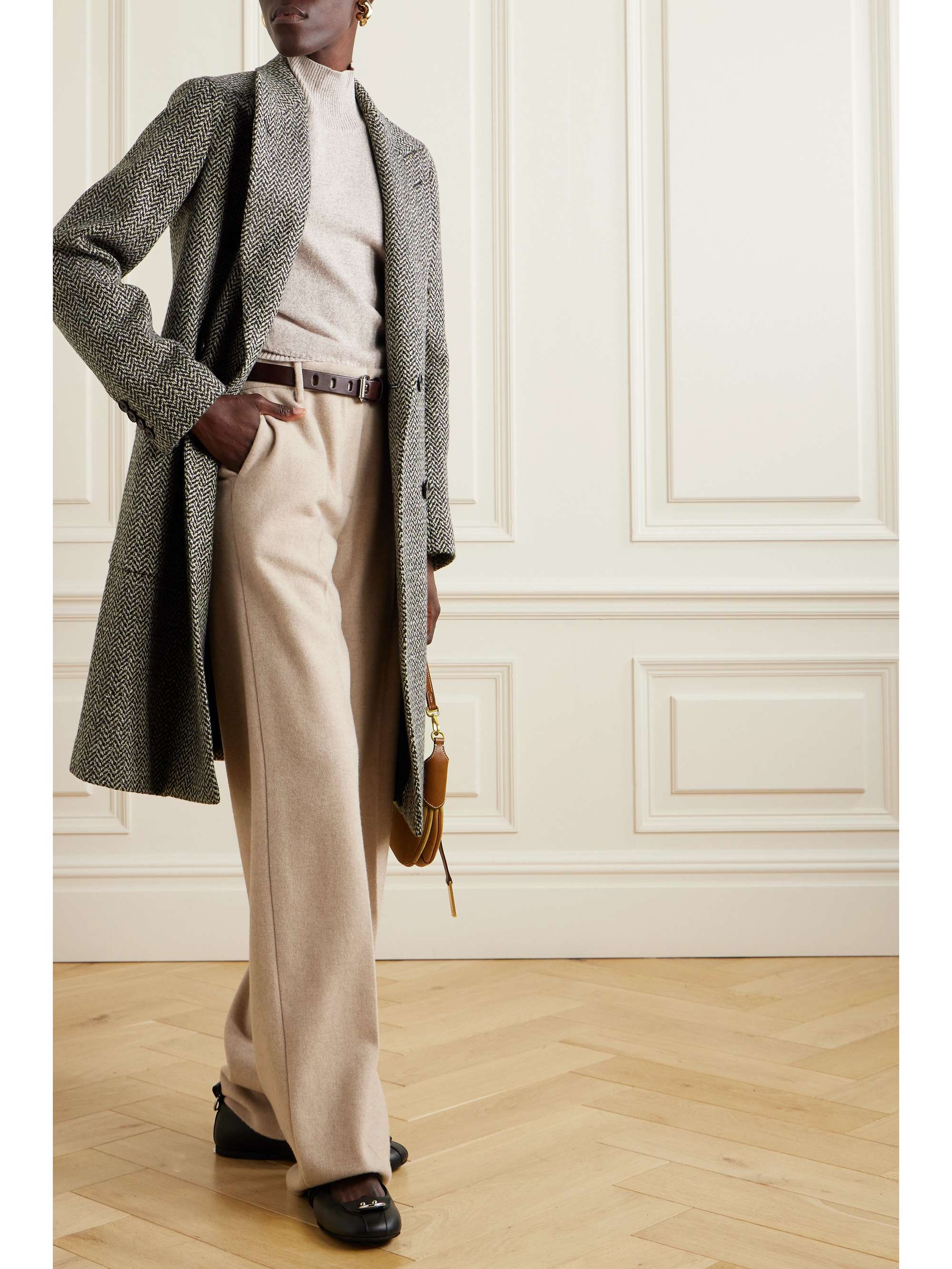 Herwin double-breasted herringbone linen and cashmere-blend coat view