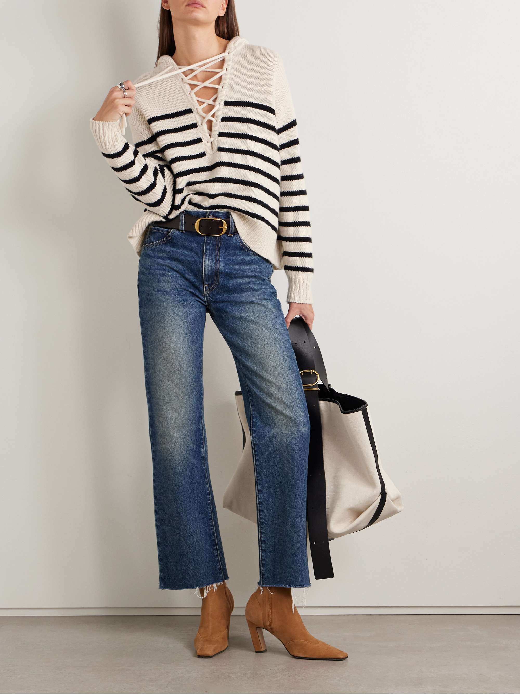 Noemi lace-up striped cashmere hoodie view