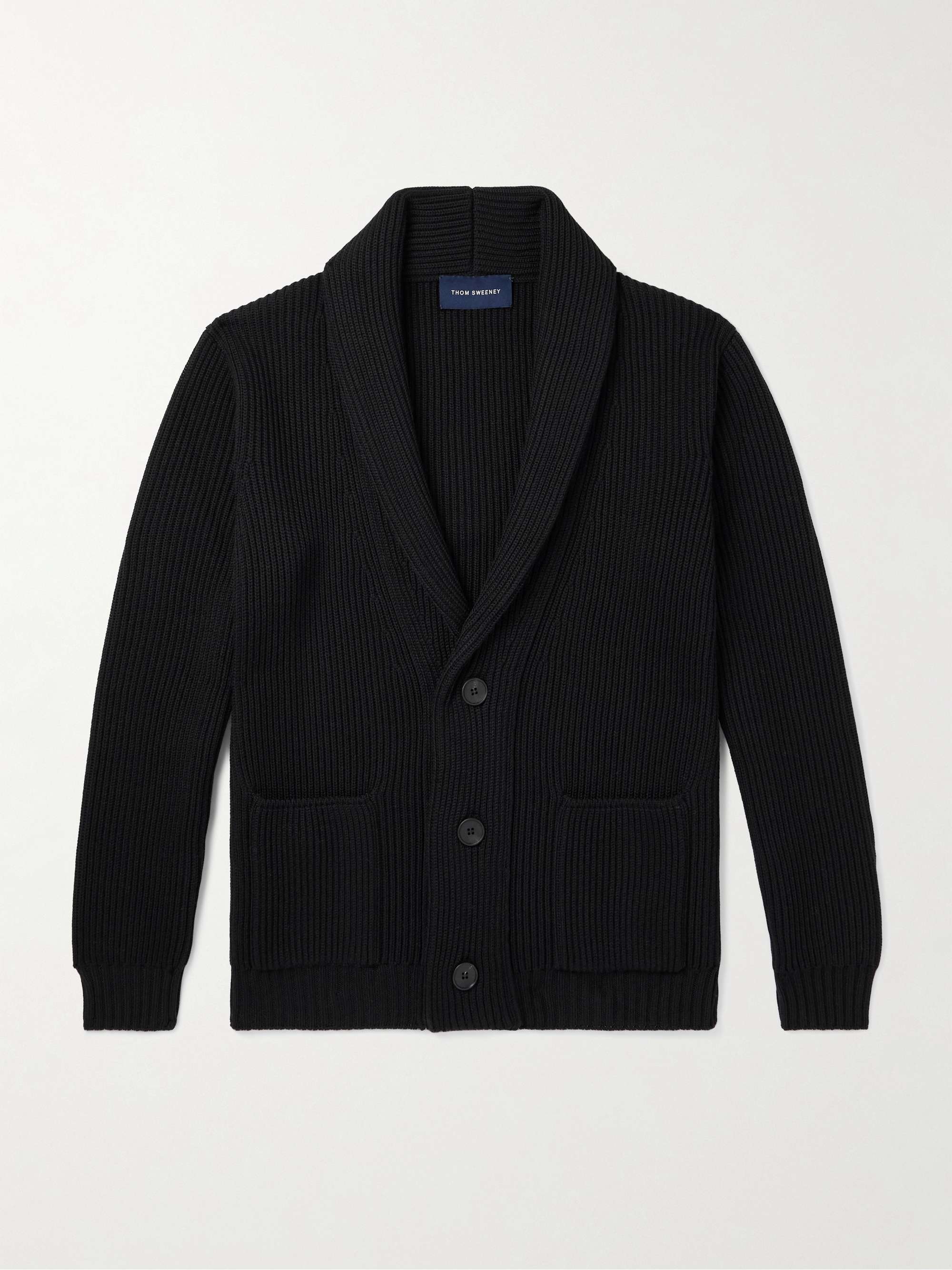 Shawl-Collar Ribbed Merino Wool Cardigan hero visual