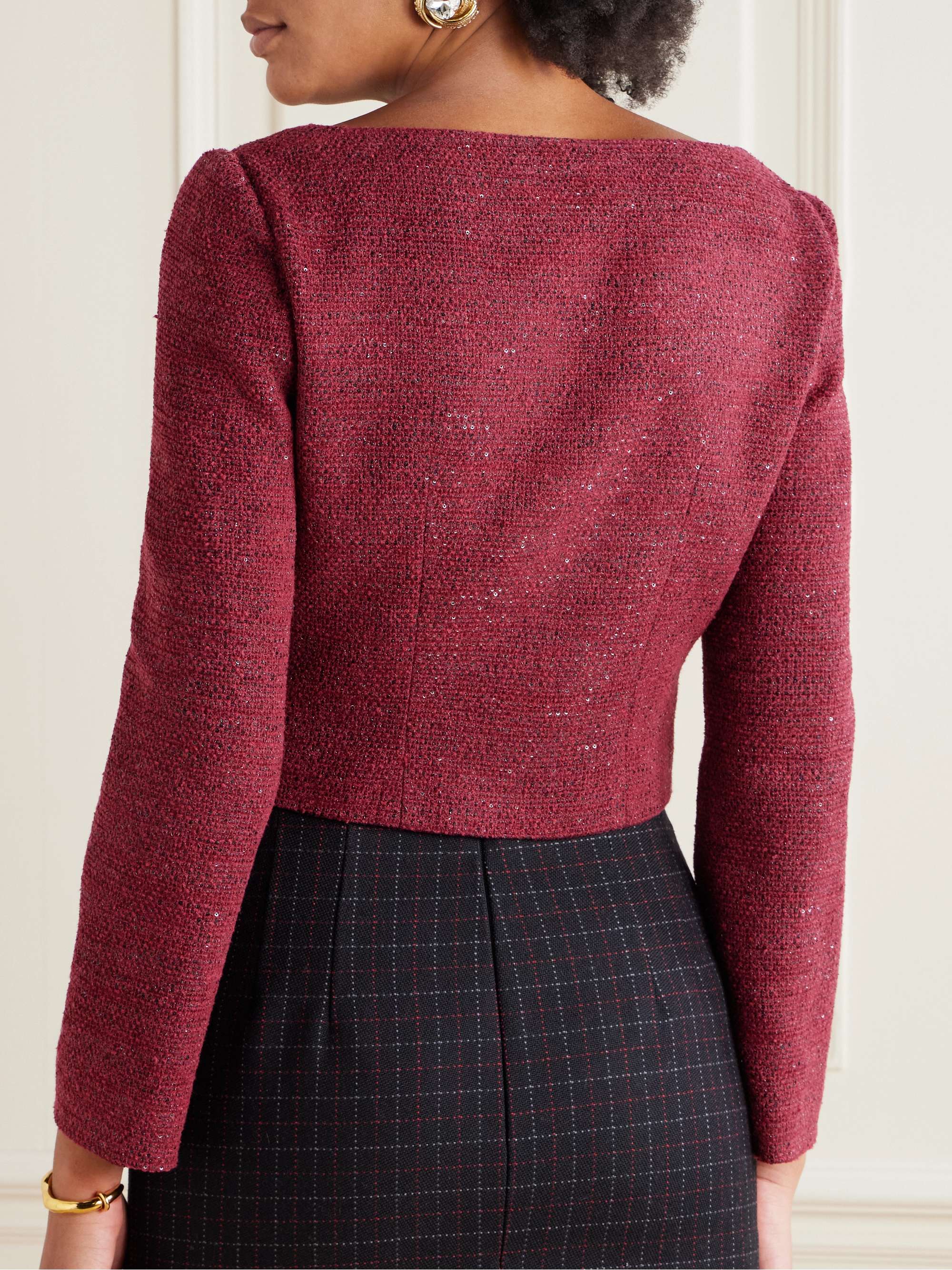 Cropped sequin-embellished tweed jacket view