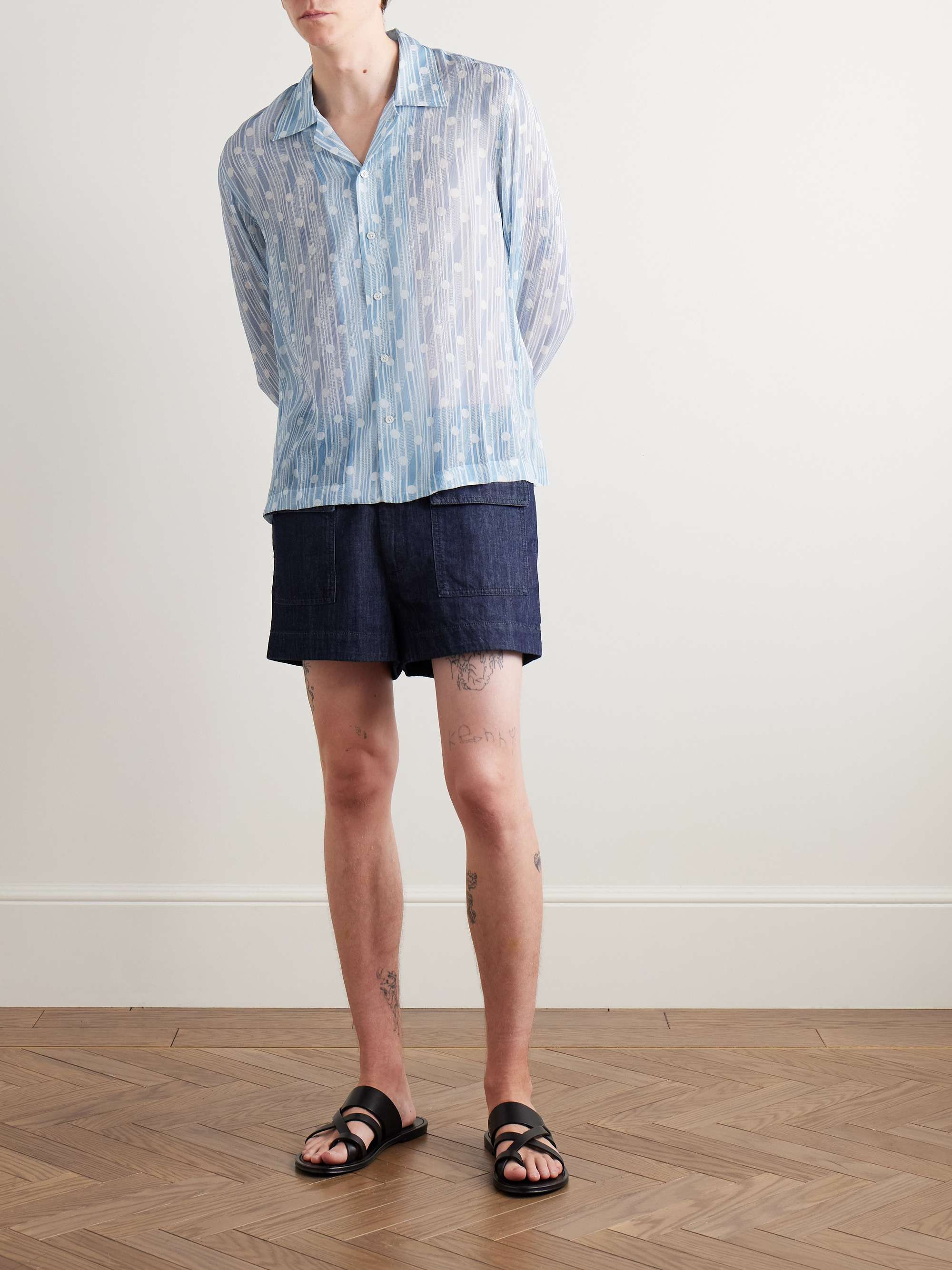 Meridian Camp-Collar Printed Silk-Chiffon Shirt view